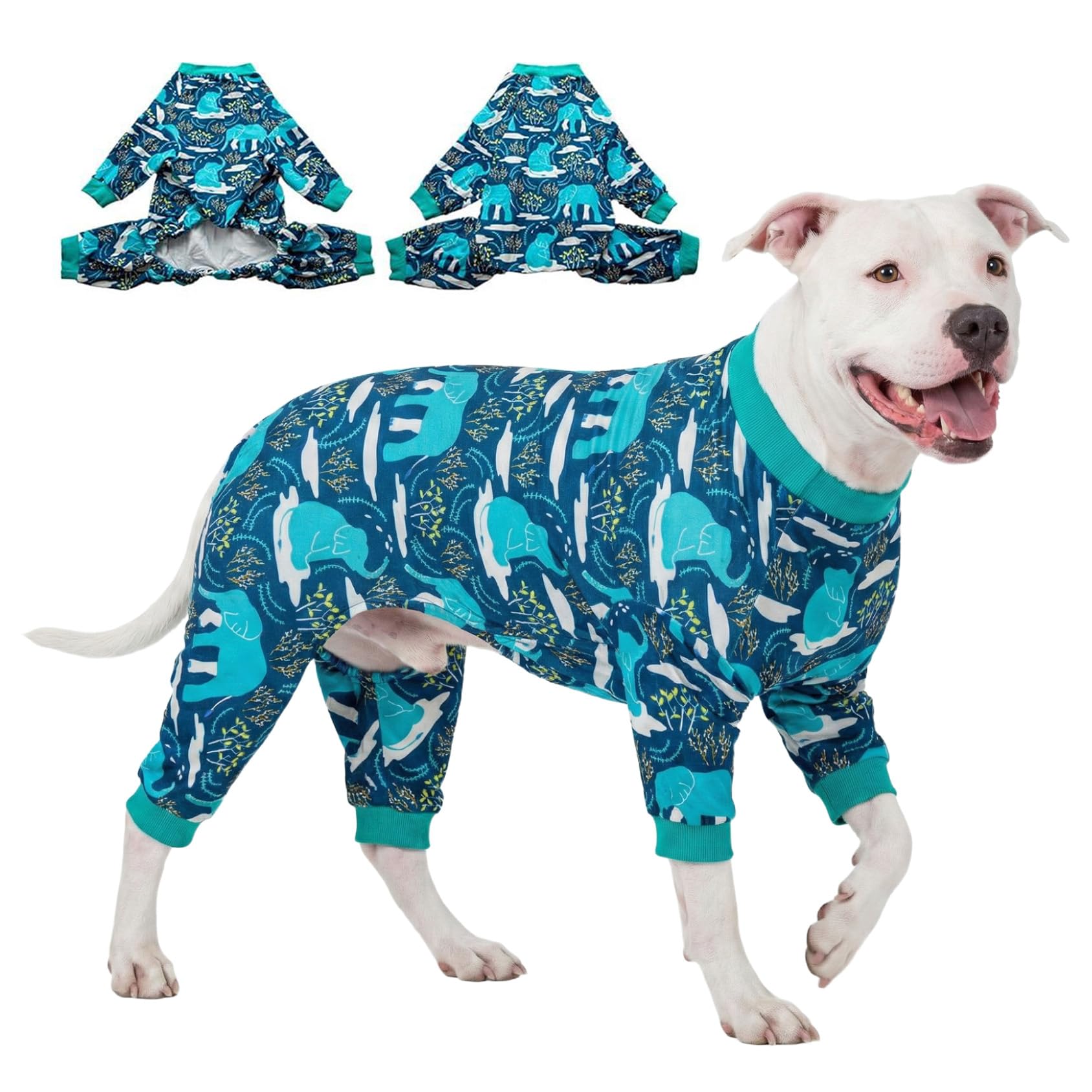 Pijama LovinPet para perro grande con elefante azul, ideal para salidas con estilo.