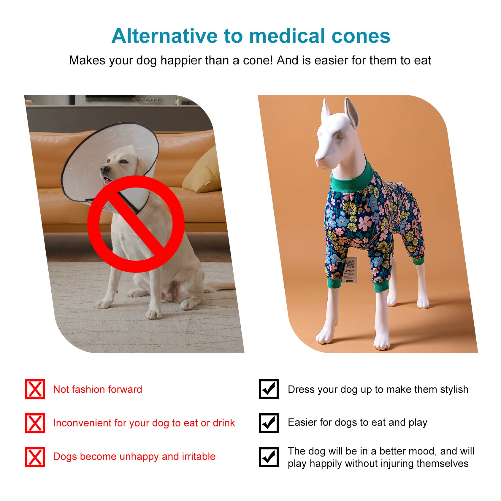 LovinPet Pijama para perro grande, apta para lavado a máquina y mantiene su forma.