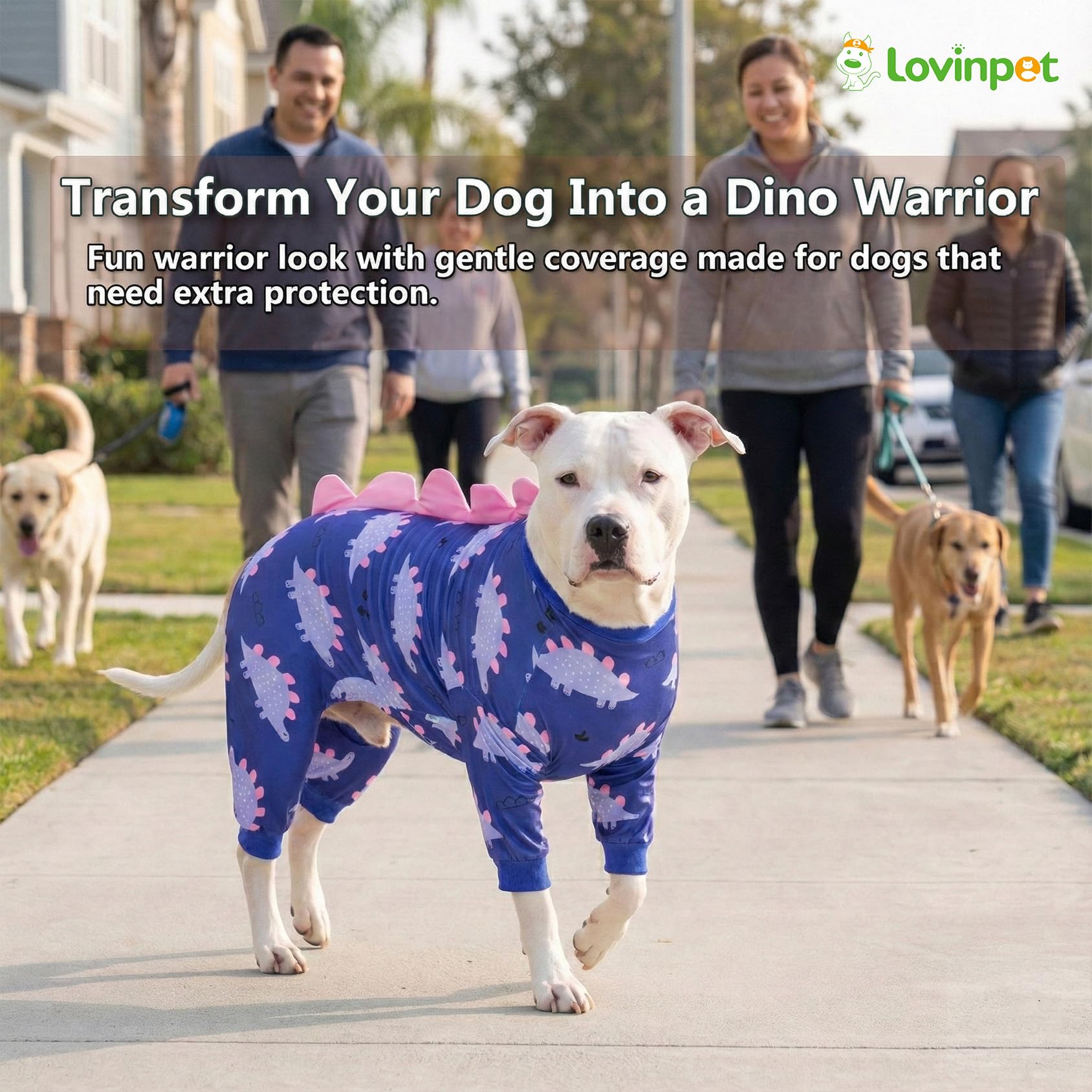 LovinPet pijama de manga elastizada para ajuste cómodo en razas grandes.