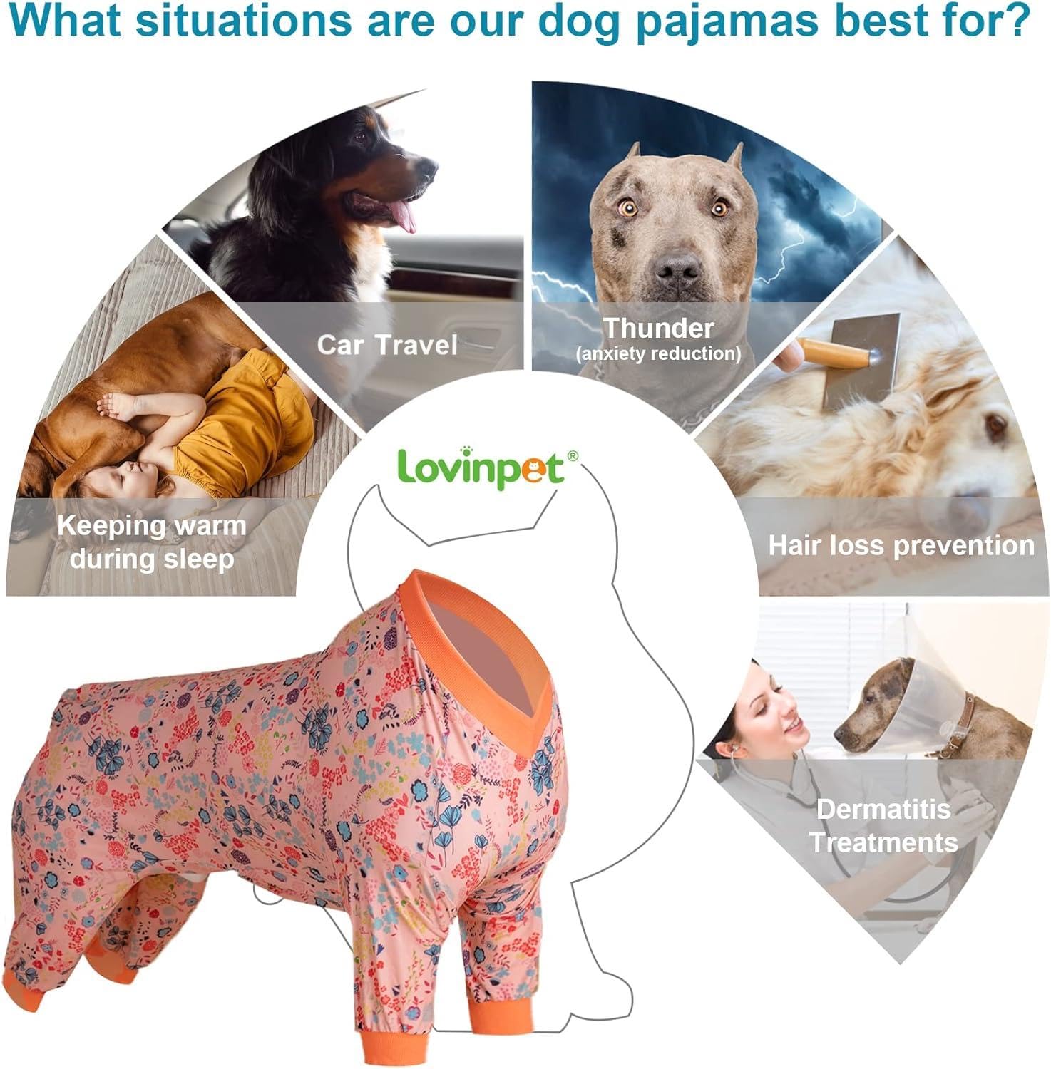 LovinPet pijama para perro grande, mangas largas, cobertura total