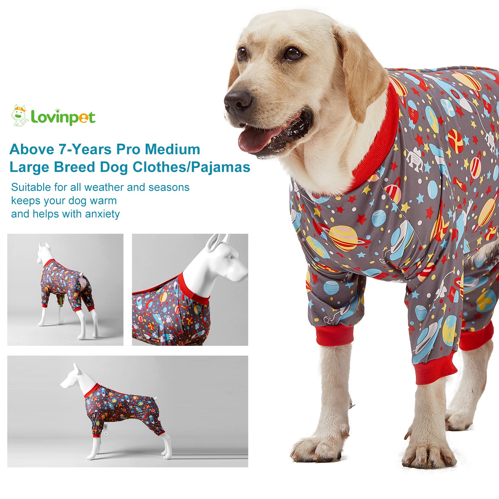 LovinPet Pijamas para Perro Grande, uso multiuso para viajes y casa