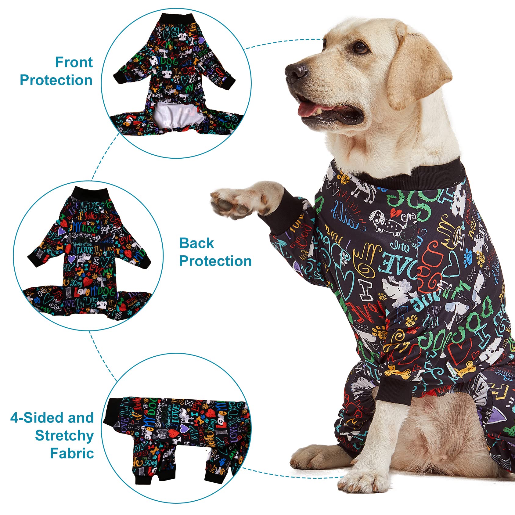 LovinPet pijama negro con protección UV, ideal para paseos al aire libre.