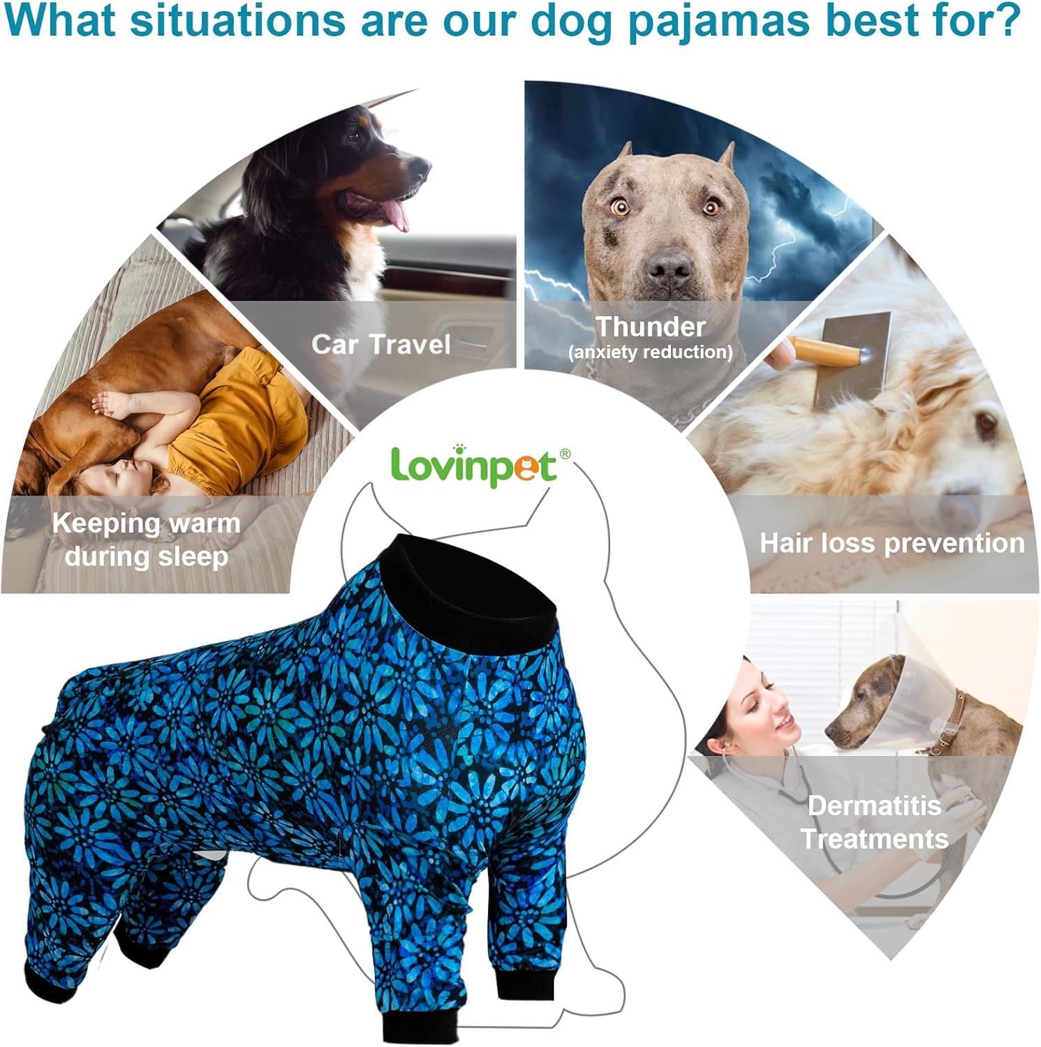 LovinPet pijama para perro grande, cierre fácil para ponérselo sin esfuerzo.