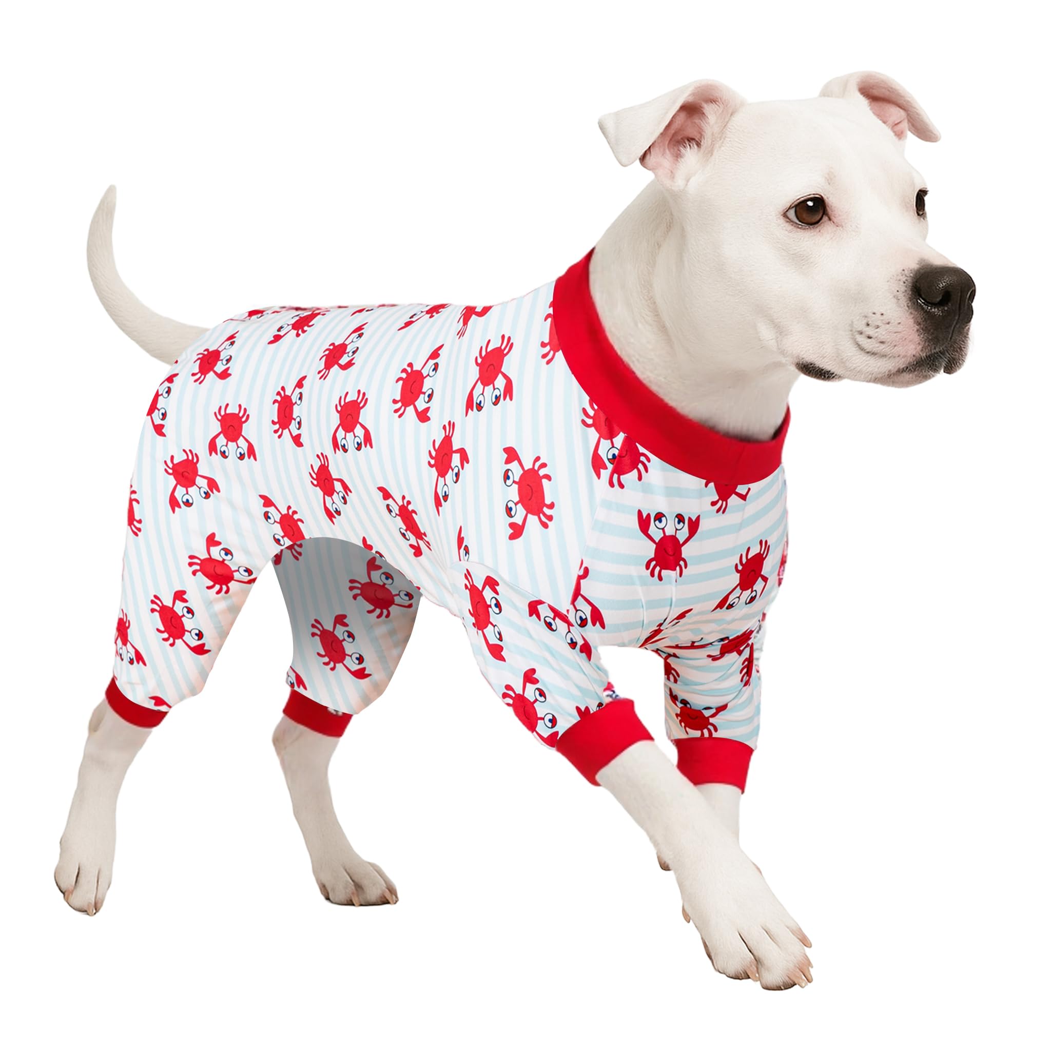 lovinpet pijama para perro grande con rayas ballena y cangrejo, ideal para paseos y fotos