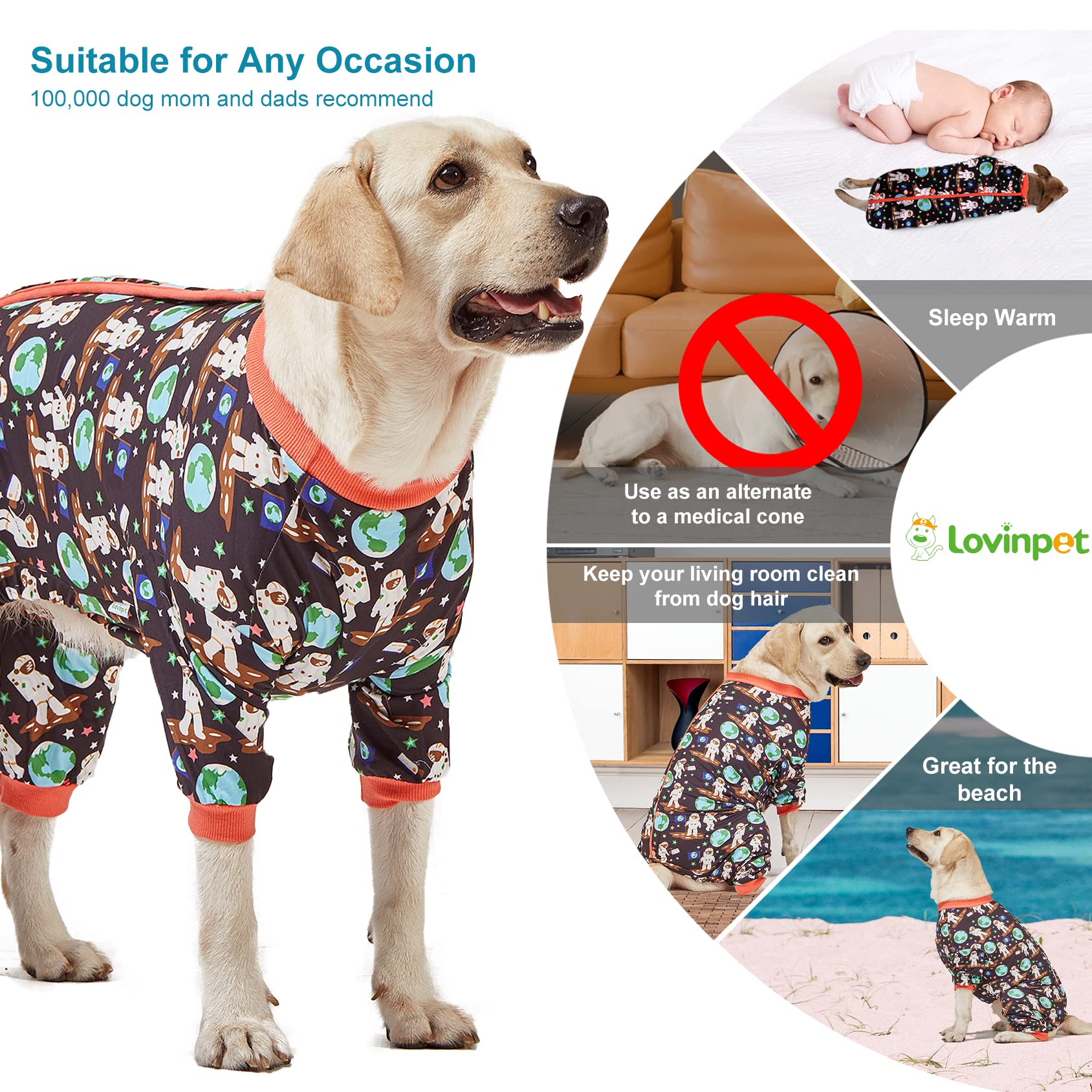 LovinPet tela suave, pijama para perro grande, uso diario cómodo
