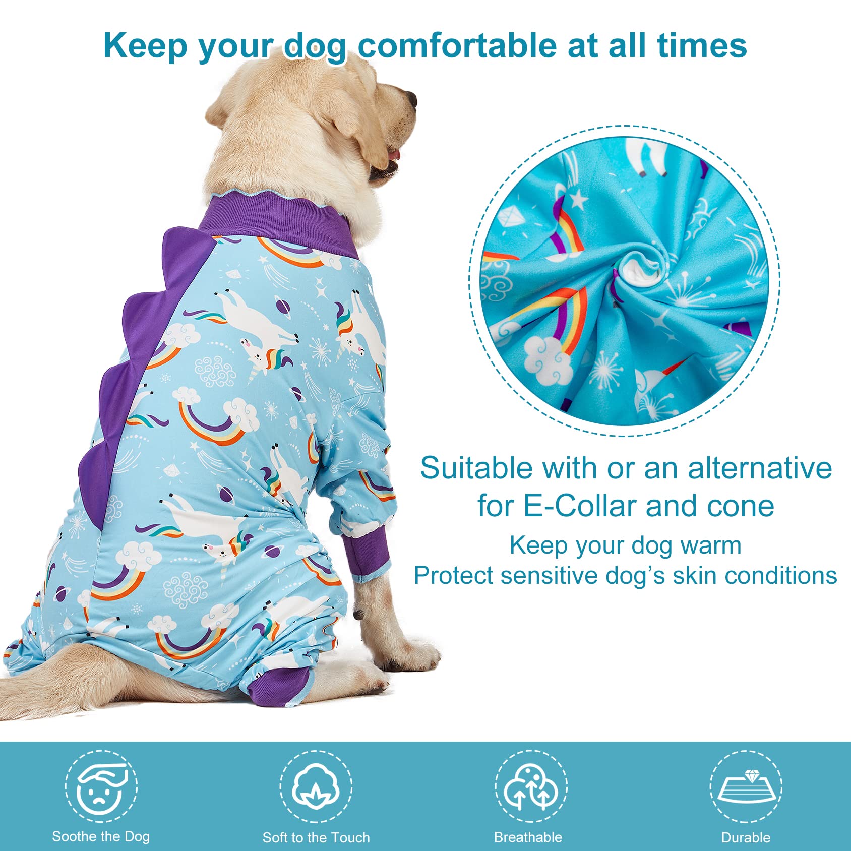 LovinPet pijama con decoración dinosaurio y cuello pétalo, conjunto cómodo para fiestas