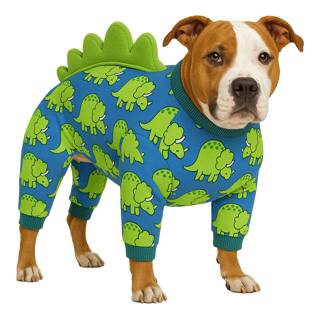 LovinPet pijamas para perro grande: onesie de cuatro patas en azul-verde para confort diario.