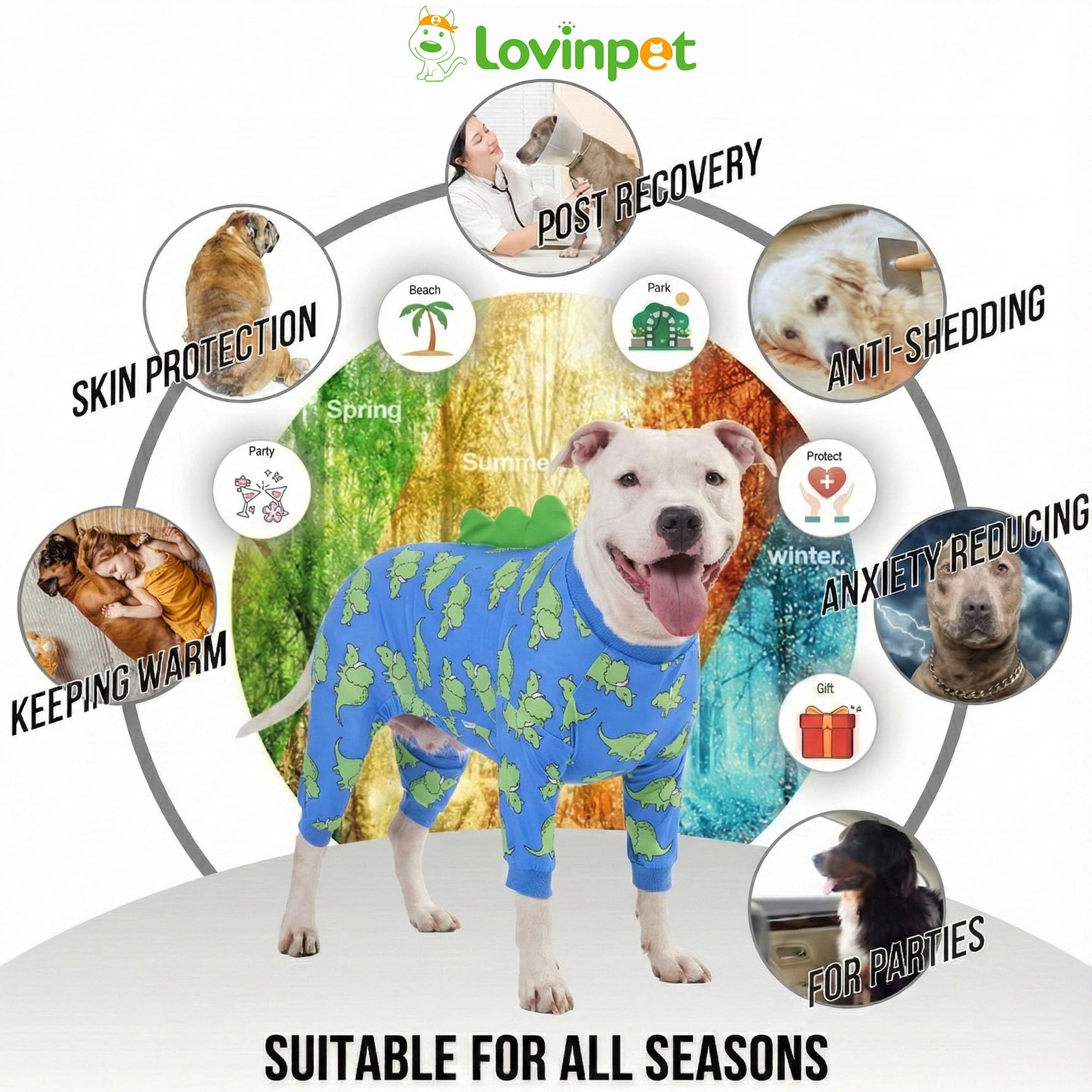 LovinPet pijamas para perro grande: diseño fácil de colocar sin cierres complicados.