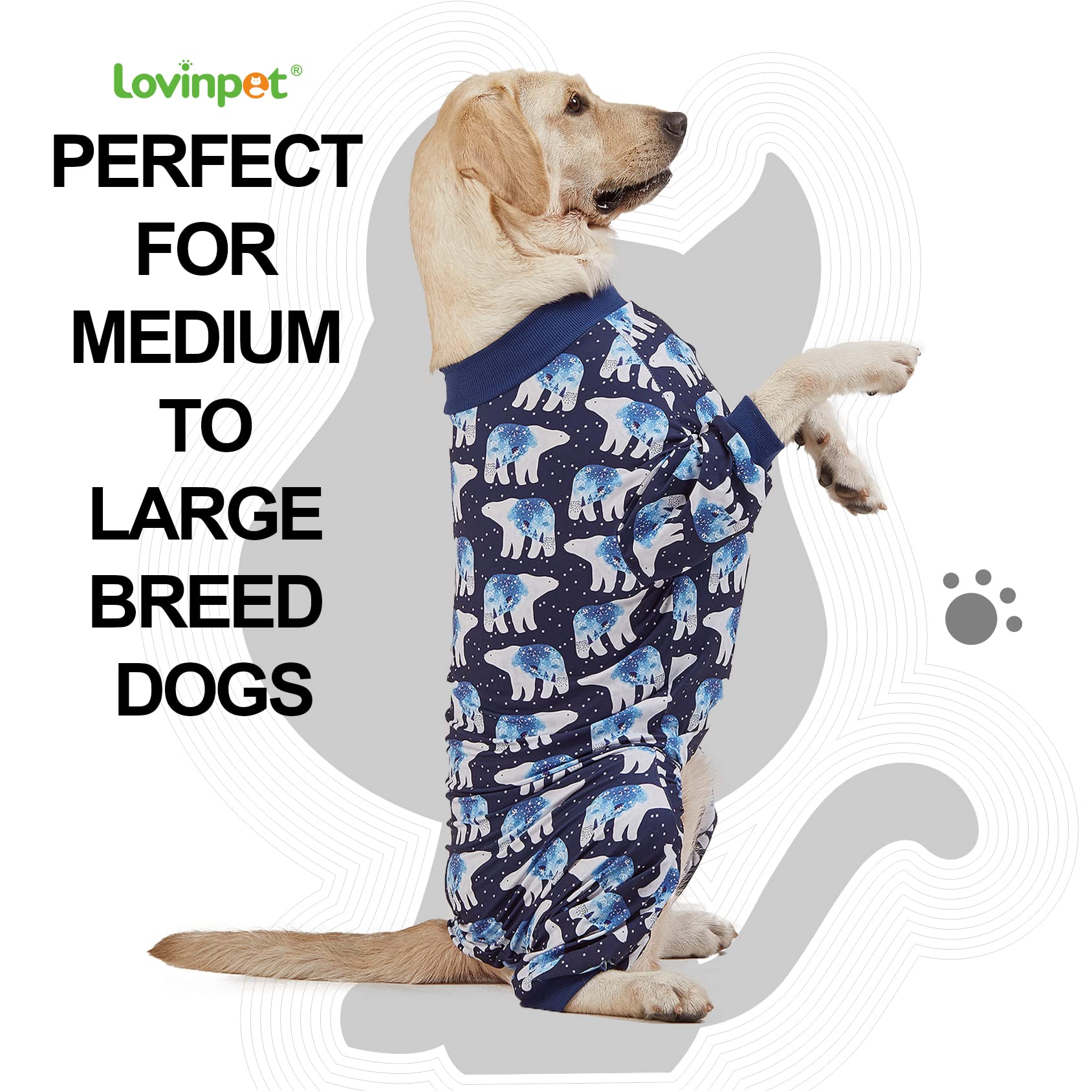 Pijama LovinPet para perros grandes sin cierres, evita irritaciones