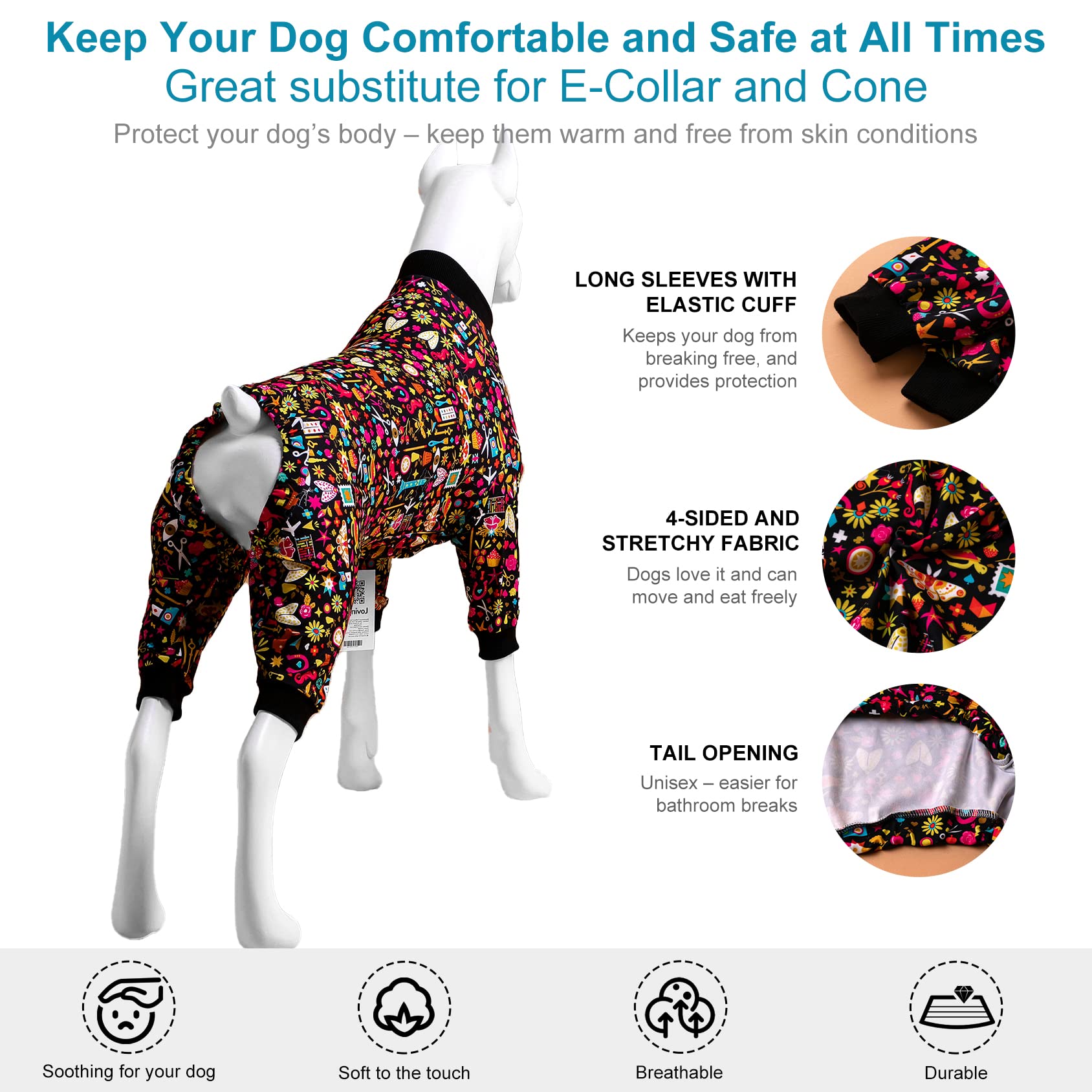 LovinPet Pijamas para Pitbulls alivia la ansiedad gracias a tela suave y ajuste cómodo.