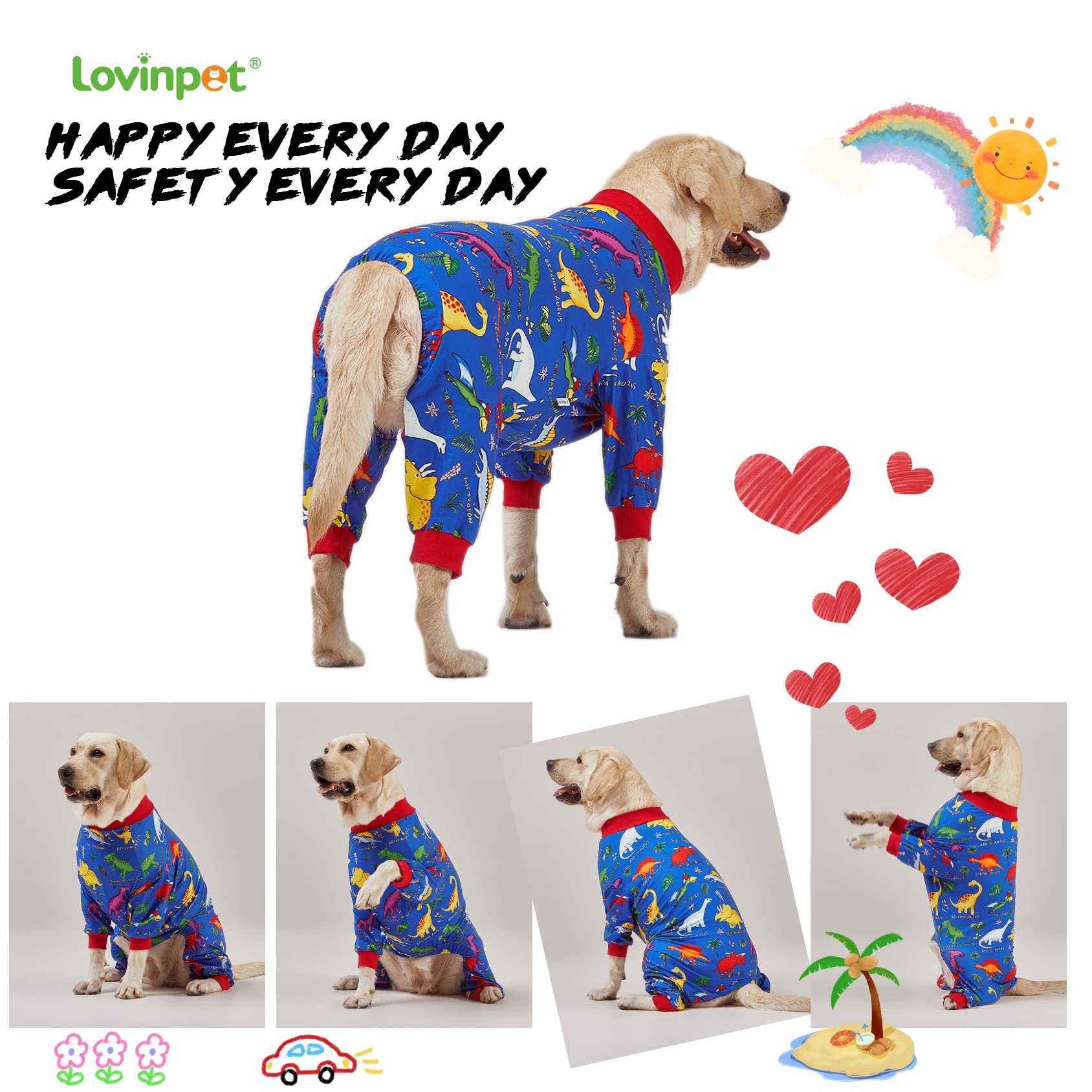 LovinPet Pitbull grande, pijama elastico suave frontal: diseño elástico para movimientos amplios