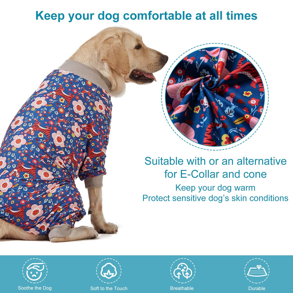 Pijama LovinPet de tejido elástico para movimientos suaves en perros grandes.