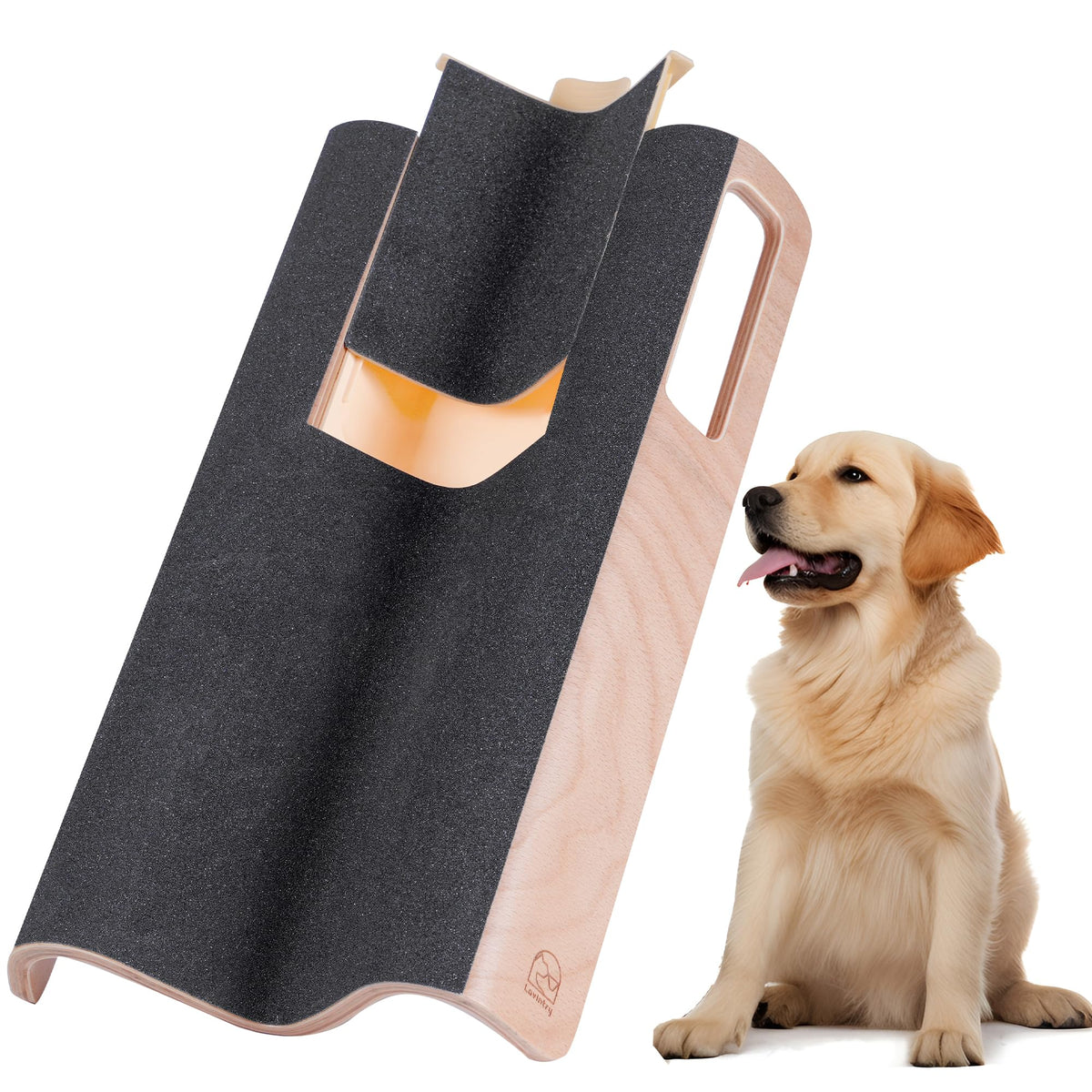 LovIntry rascador para perros en forma de M con caja de premios, útil para afilar uñas.