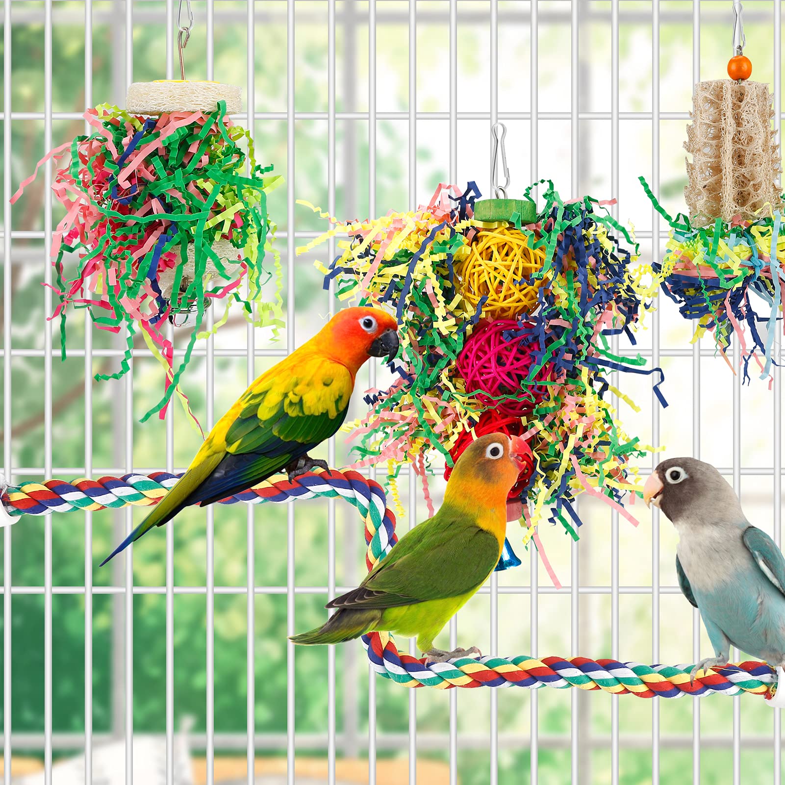 lovyoCoCo Juguete forraje para pájaro con bolas de mimbre