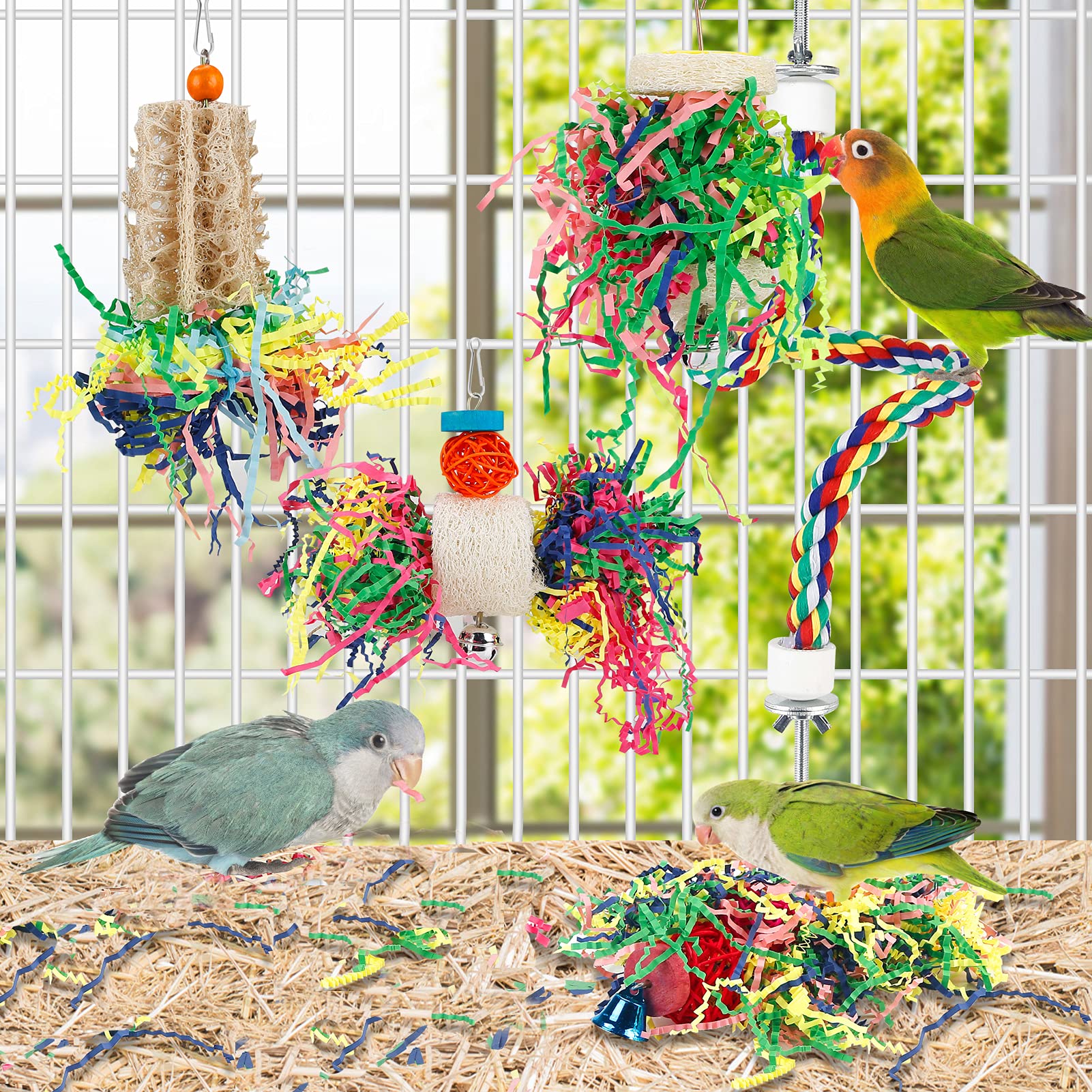lovyoCoCo Juguete forraje para pájaro con percha de cuerda
