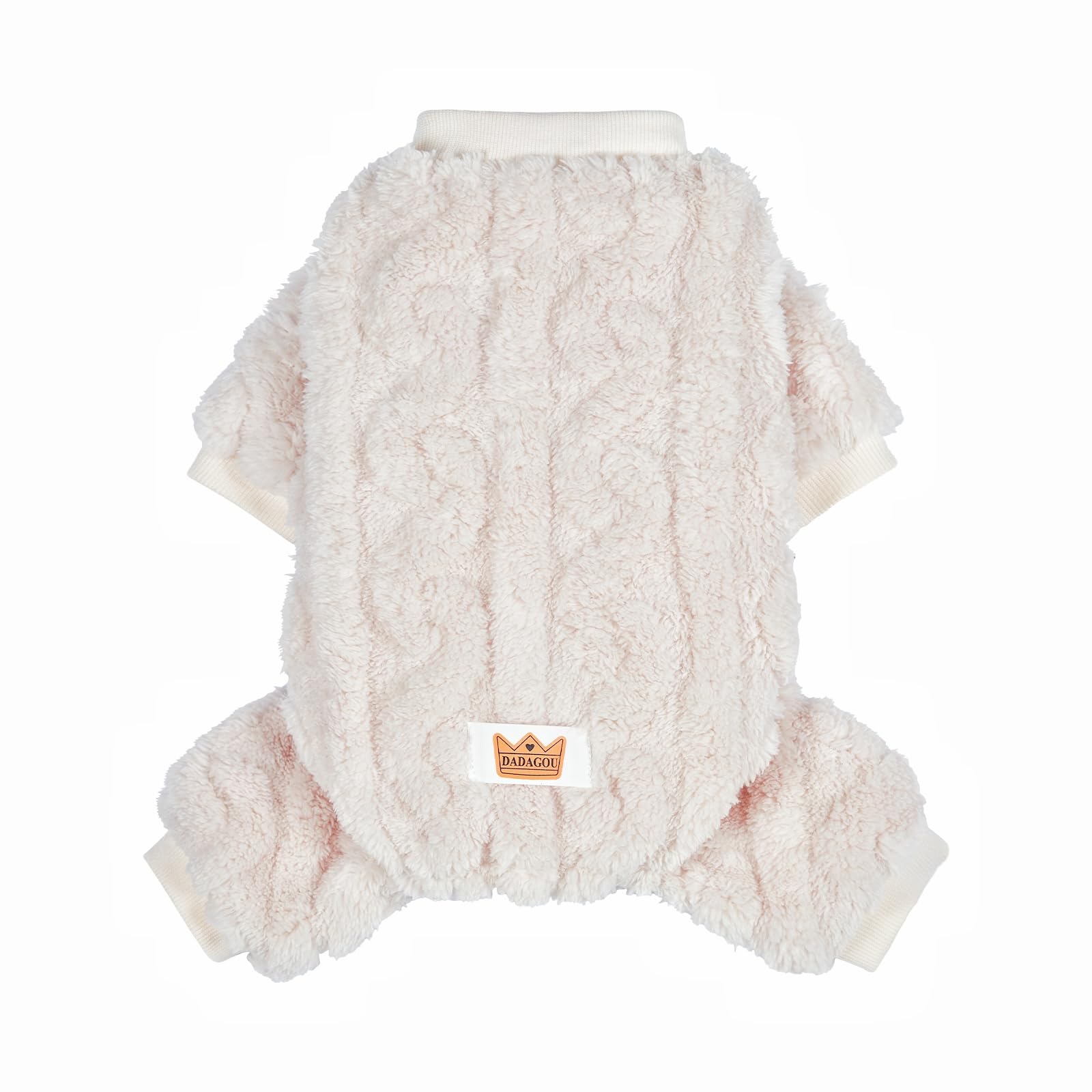 Loyanyy pijama para perro, vista frontal con peluche blanco, cálida para paseos de invierno.