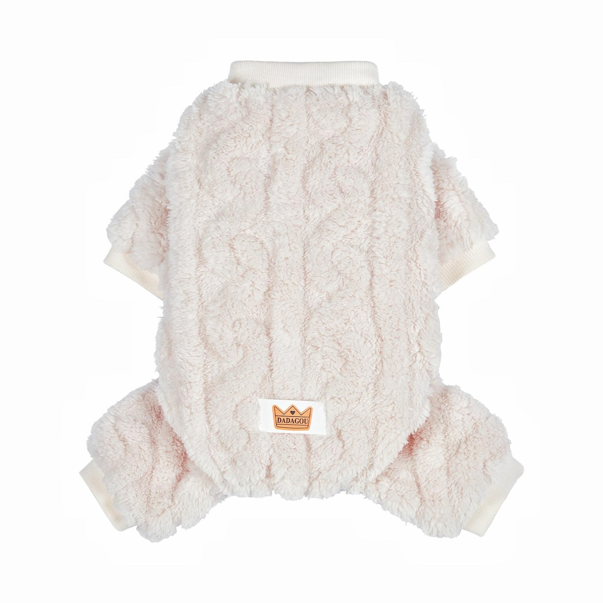 Loyanyy pijama para perro, vista frontal con peluche blanco, cálida para paseos de invierno.