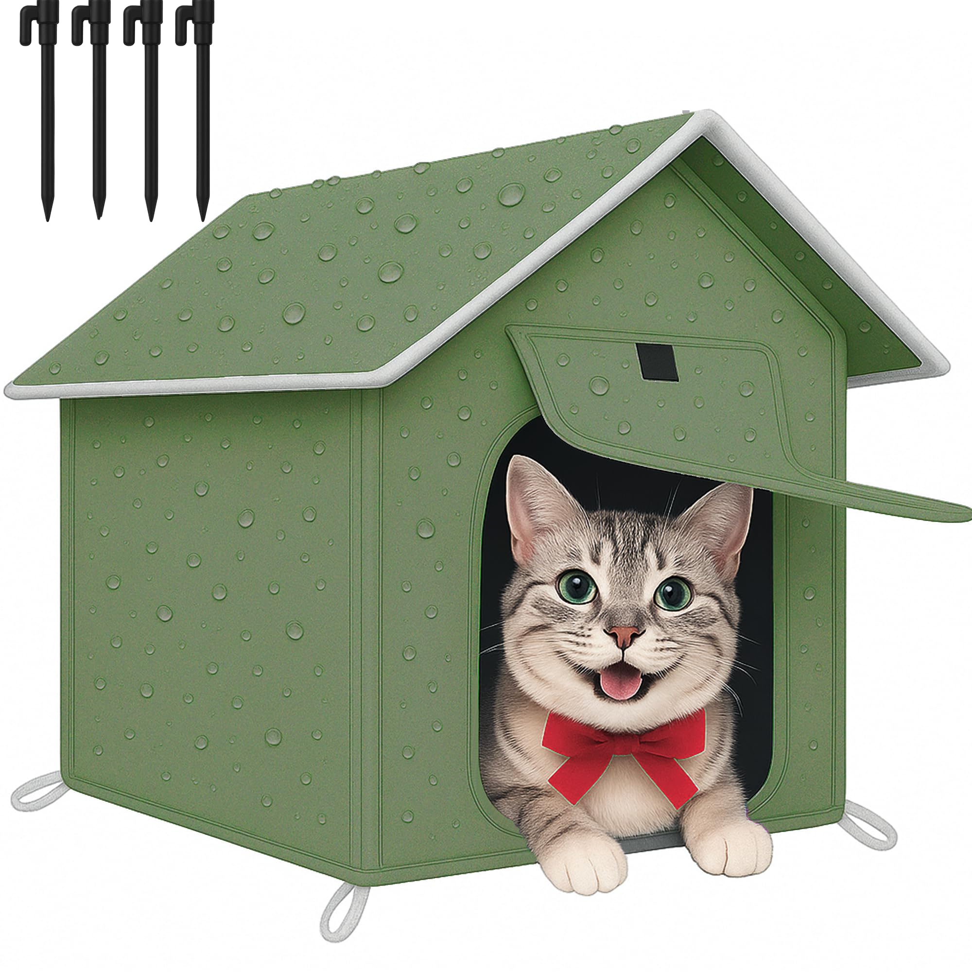Loyareal casa-gatos-exterior con techo triangular impermeable protege de la lluvia