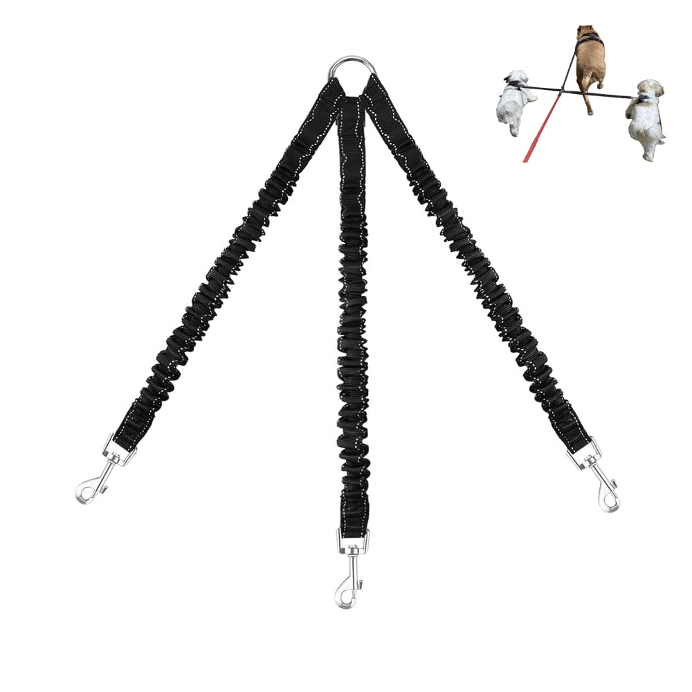 LTSGORY acoplador para tres perros con correa elástica para paseos ordenados.