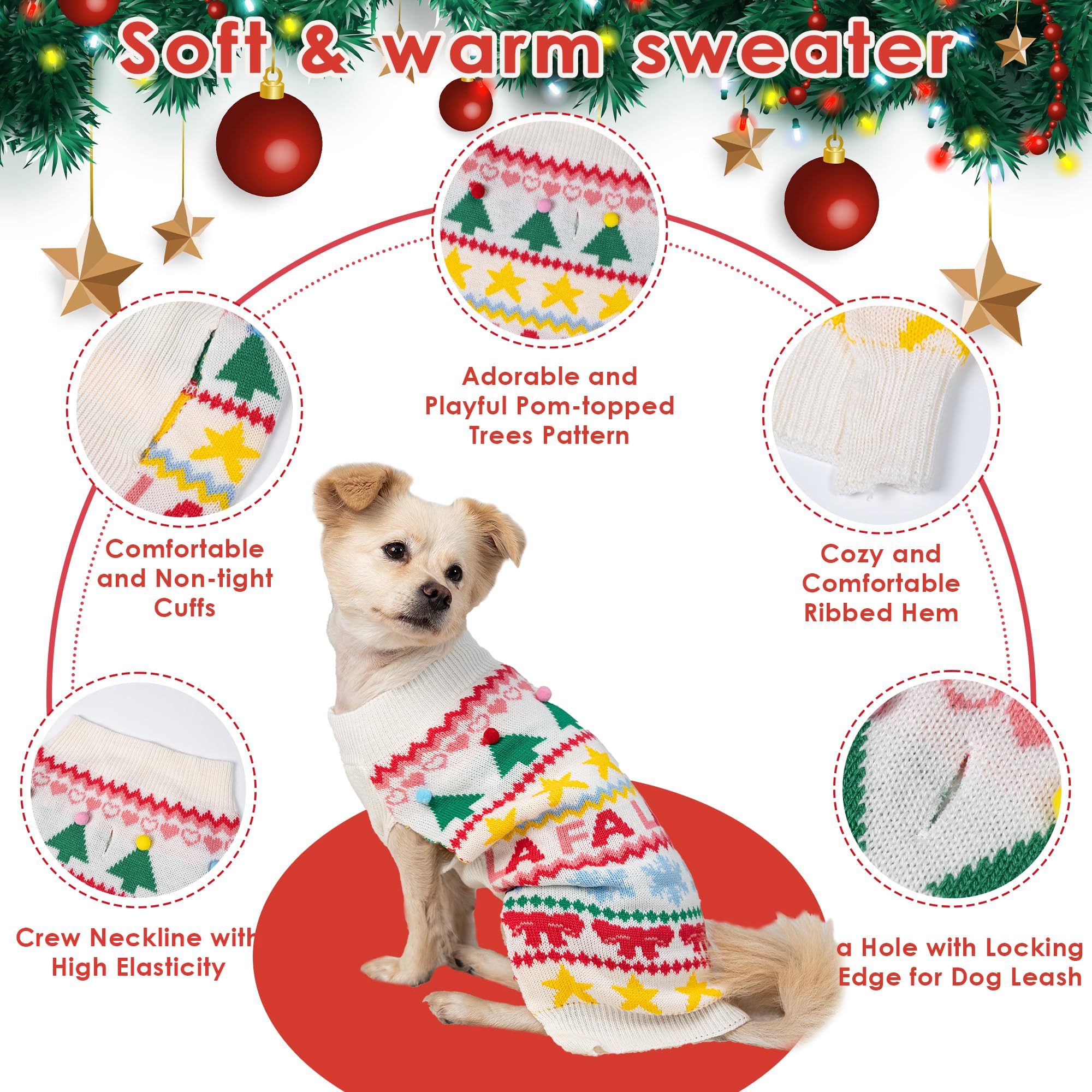 Lubot suéter navideño para perro pequeño, textura suave, ideal para mantenerlo cómodo en casa.