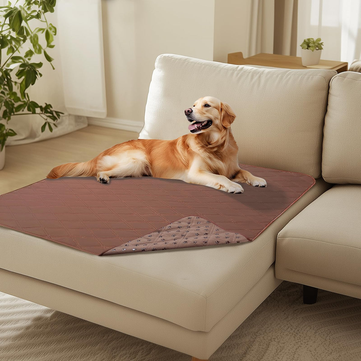 Luciphia funda impermeable para perro en sofá café, protege contra accidentes y manchas