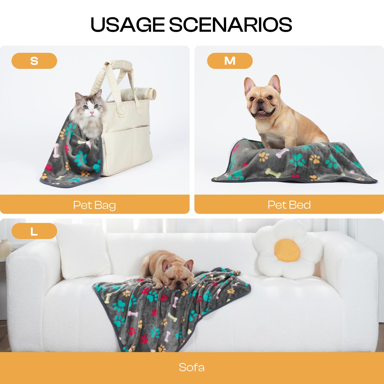 Manta Luciphia con patitas impresas, diseño tierno para perros o gatos.