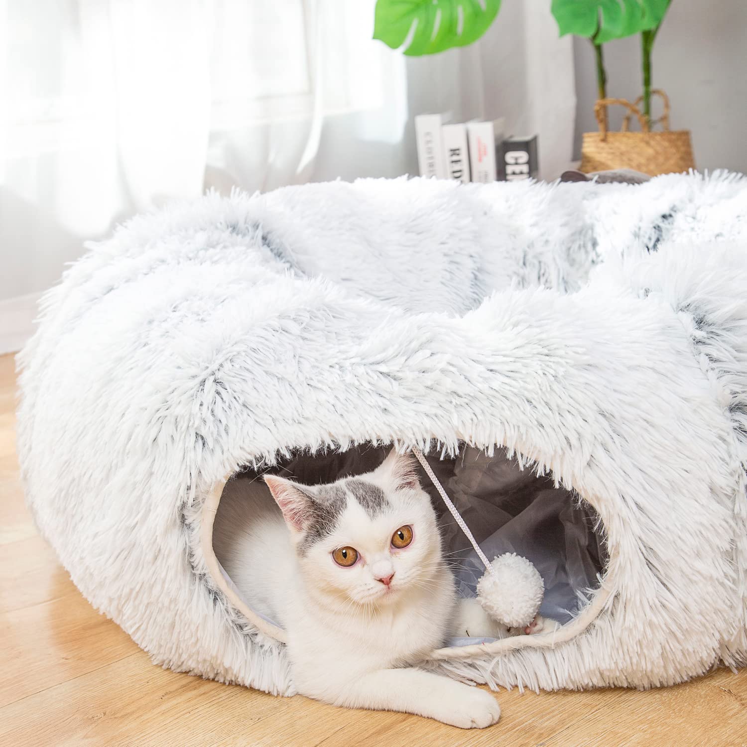 LUCKITTY tunel cama gato peluche con diámetro de 3 pies para juego y descanso.