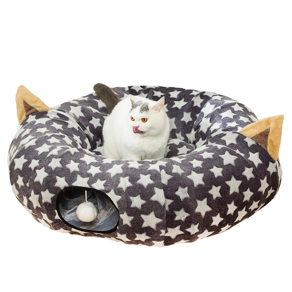 LUCKITTY tunel gato gris con estrellas, diseno flexible para esconderse y jugar
