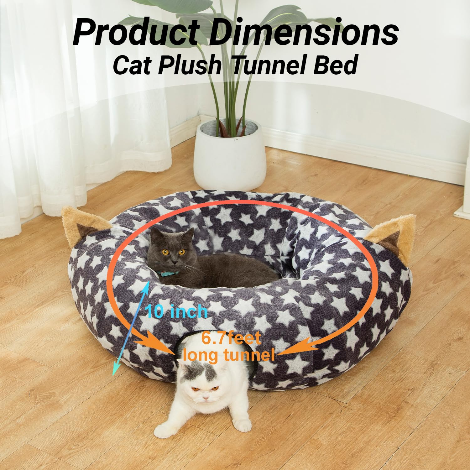 LUCKITTY tunel-gato-3-pies-largo, perfecto para juegos y descanso