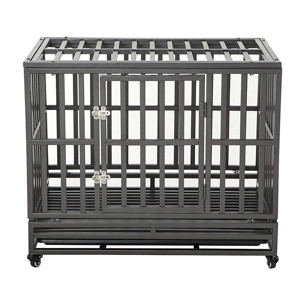 LUCKUP jaula de perro de metal 38 pulgadas con cierre doble para mayor seguridad.