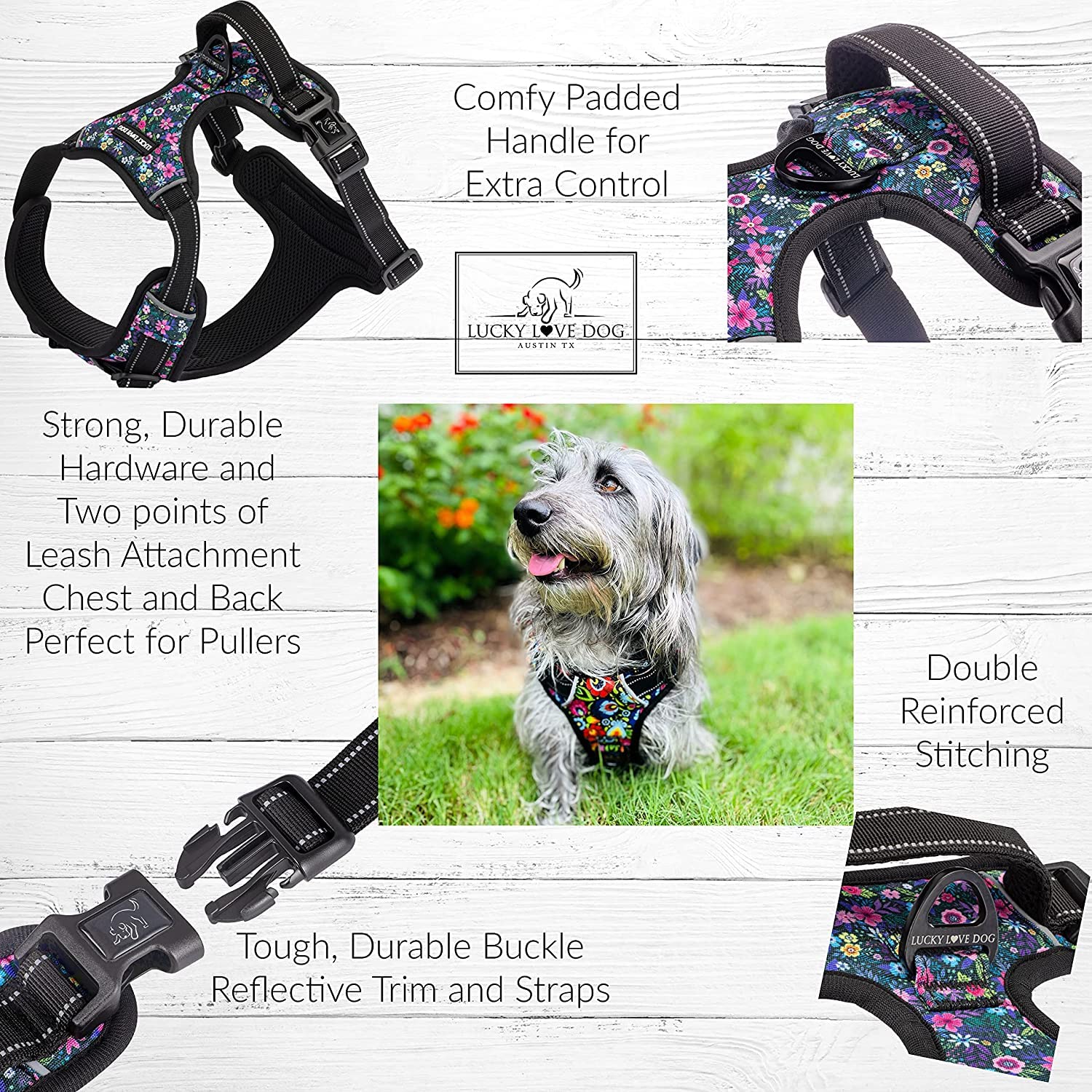 Arnés Lucky Love Dog en patrón Primrose, diseño bonito.