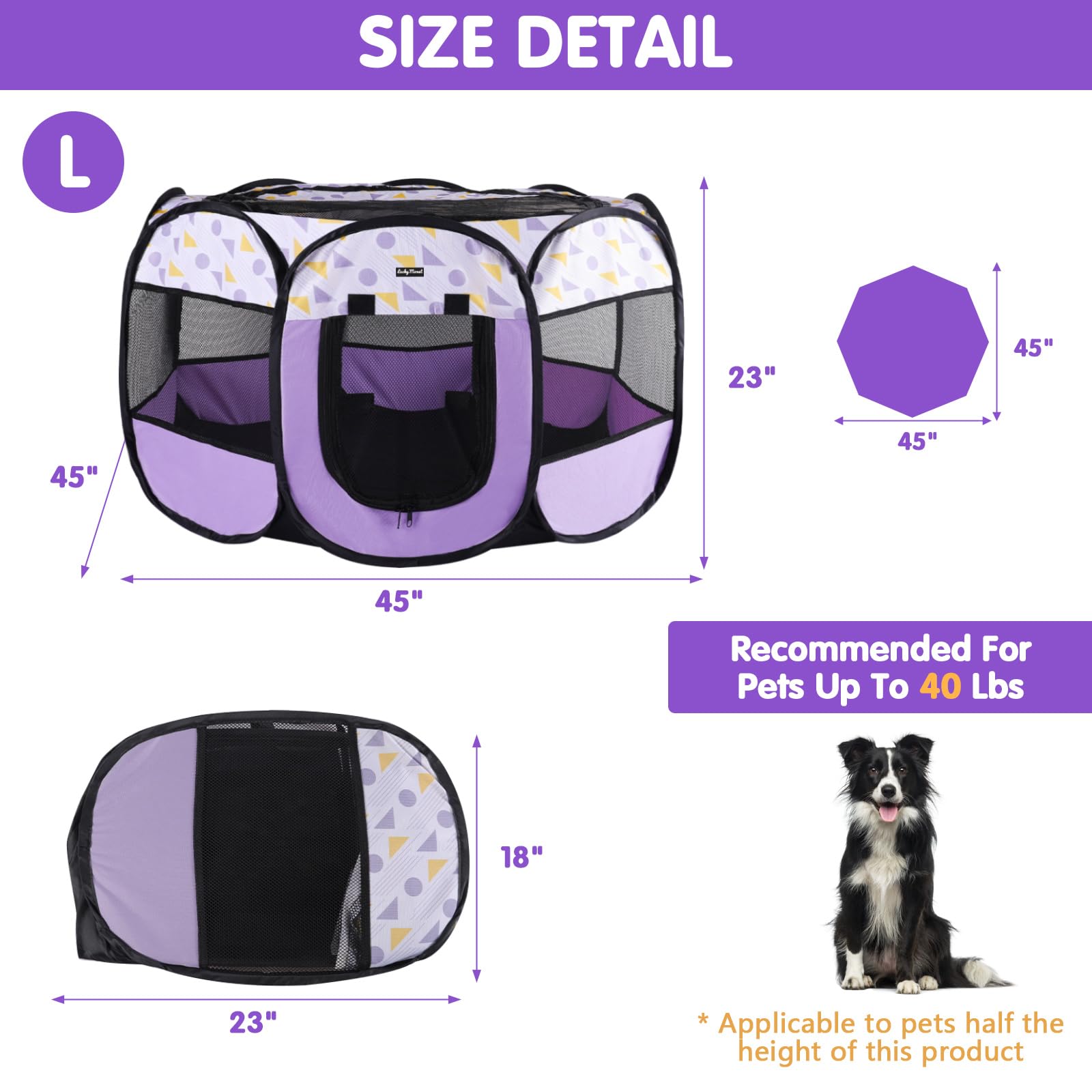Lucky Monet Playpen puerta con cremallera y Velcro para entrada fácil