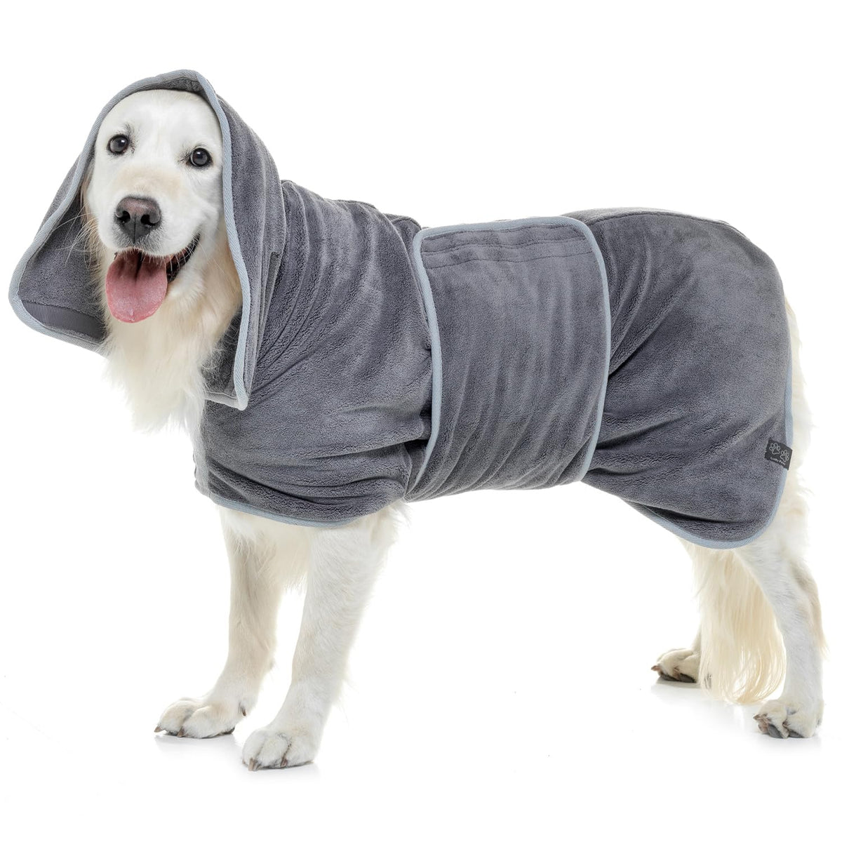 Lucky Pooch bata para perro, doble capa, secado rápido tras lluvia o baño, visión frontal