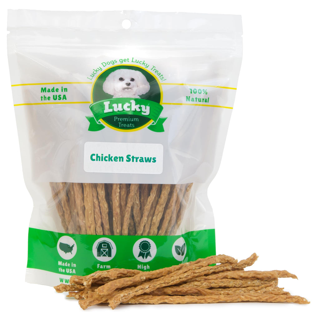 Lucky Premium Treats palitos de pollo crujientes para perros, perfecto para entrenamiento.