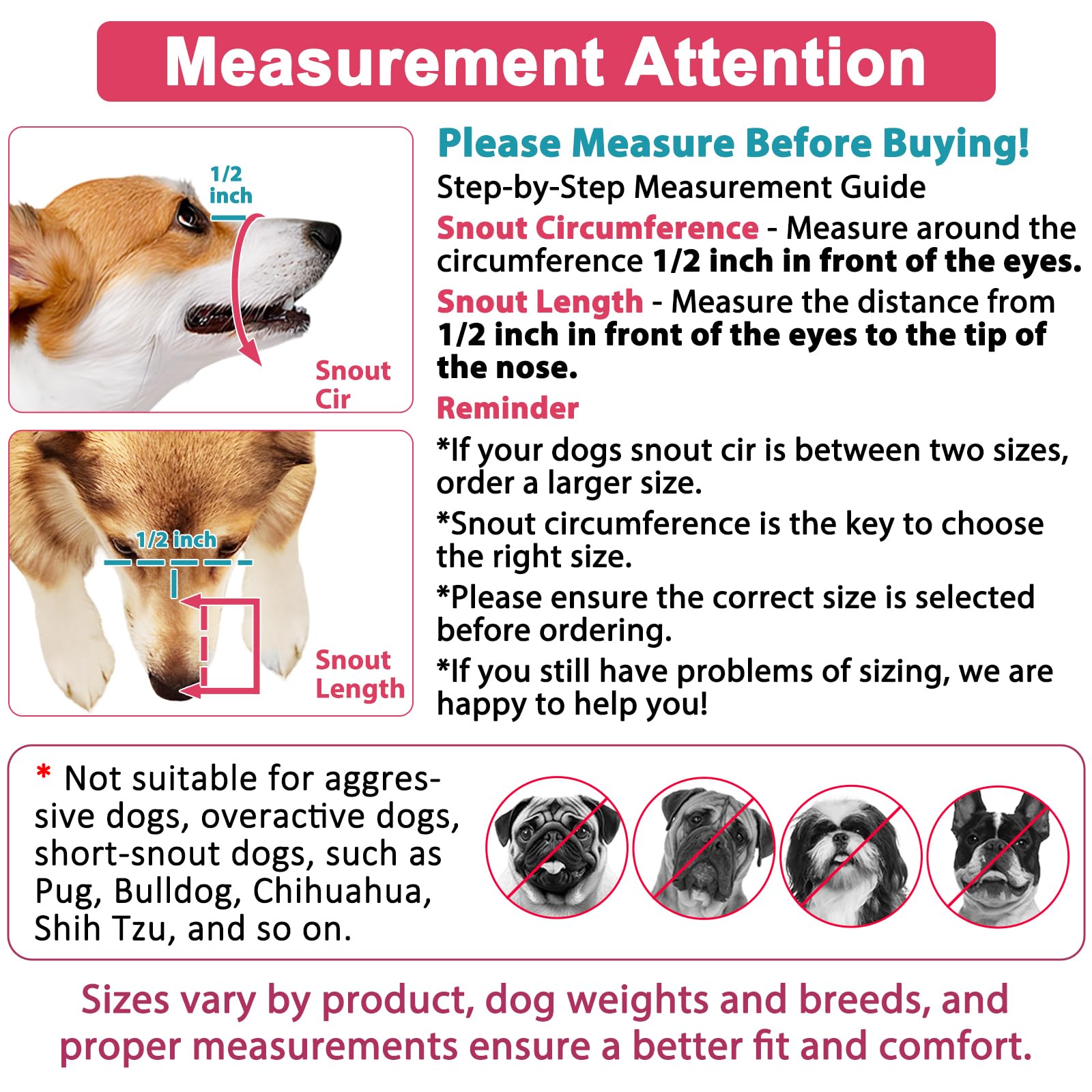LUCKYPAW bozal para perros, ajuste de correa para un ajuste seguro.
