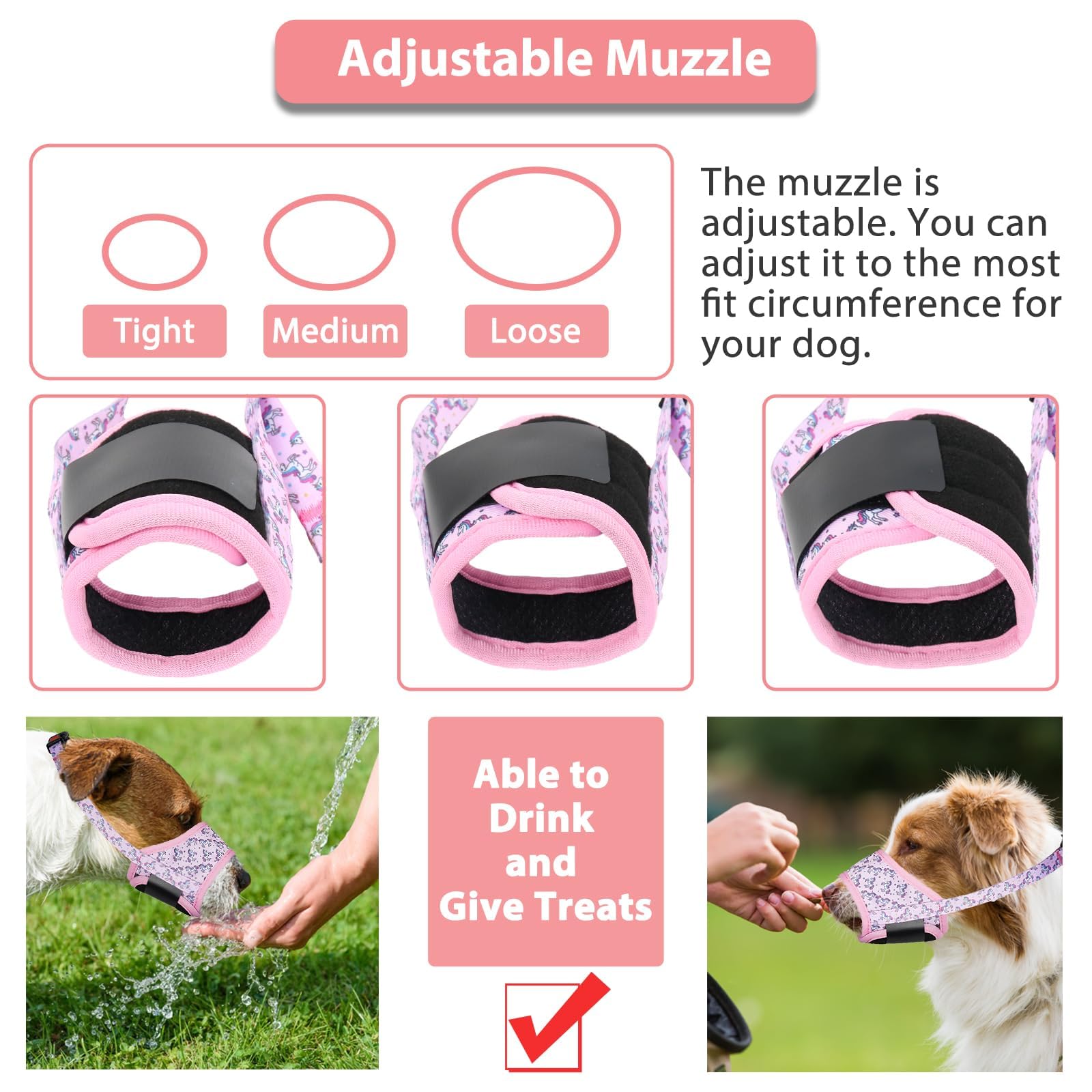 LUCKYPAW bozal rosa unicornio ofrece respiración fácil y diseño cómodo