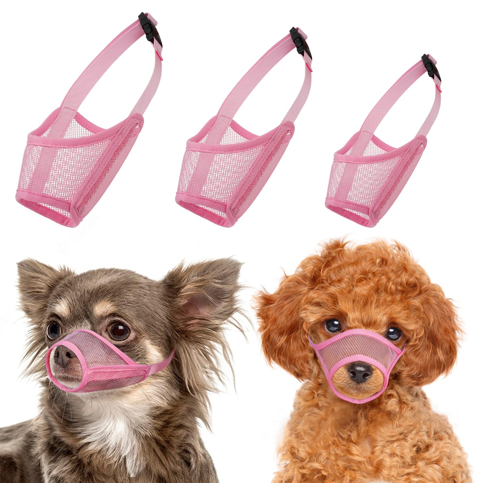 LUCKYPAW bozal conjunto 3 piezas XXS-S rosa para razas pequeñas