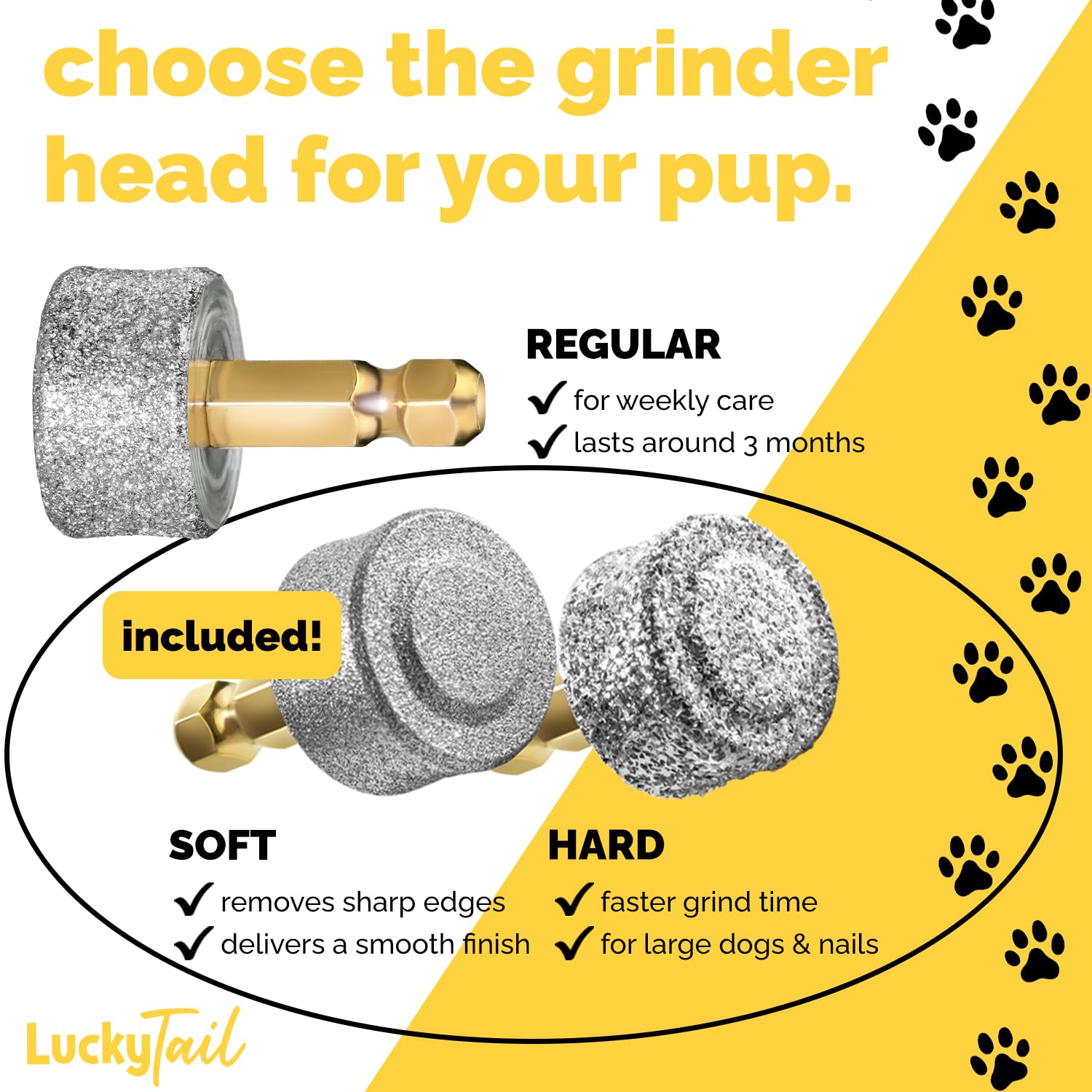 LUCKY TAIL cabeza dura para uñas gruesas, logro rápido de limado