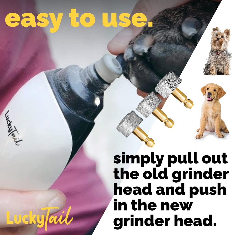 LuckyTail demostración en perro grande, uñas claras y pulido.
