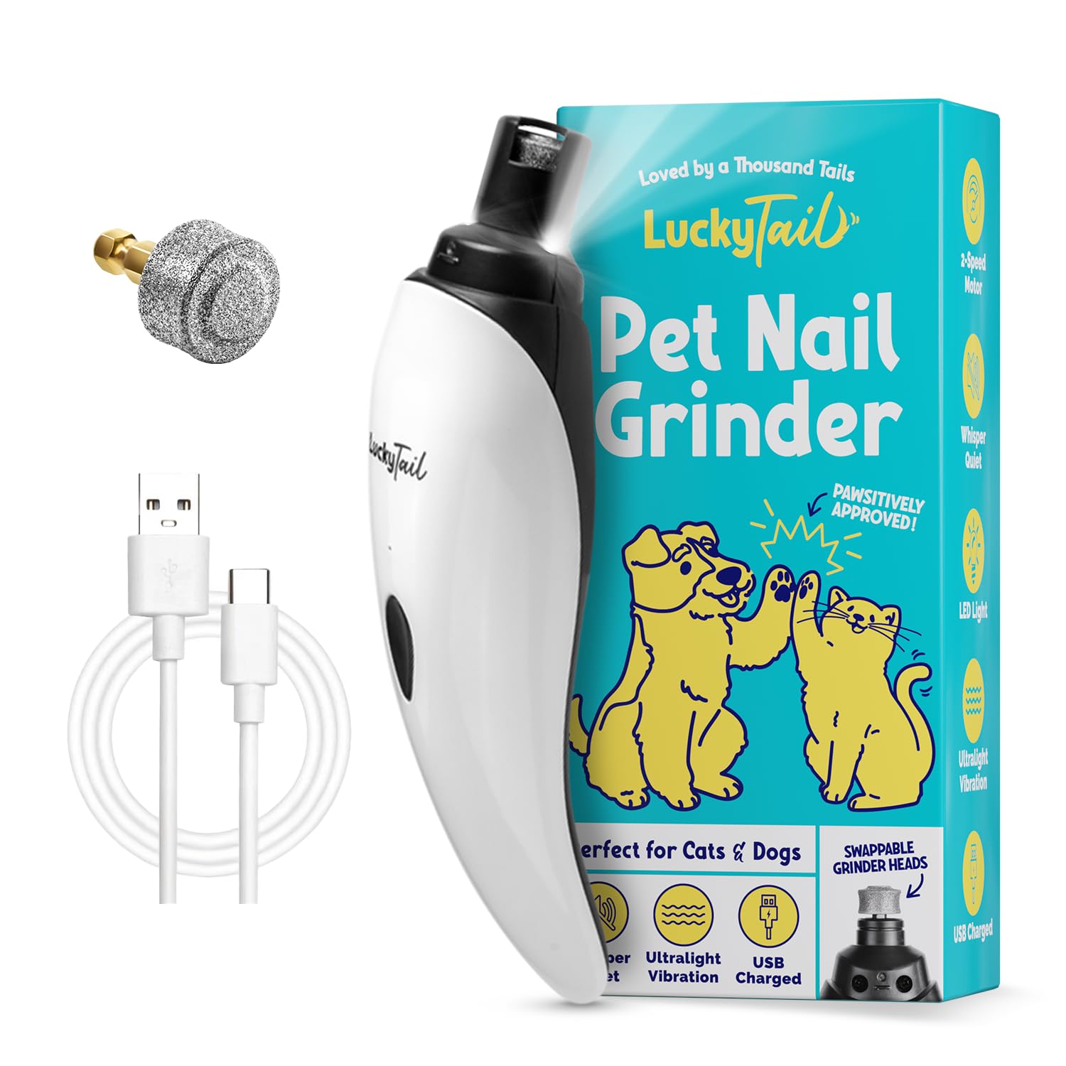 LuckyTail lima uñas perros LED diamante para acabado suave.