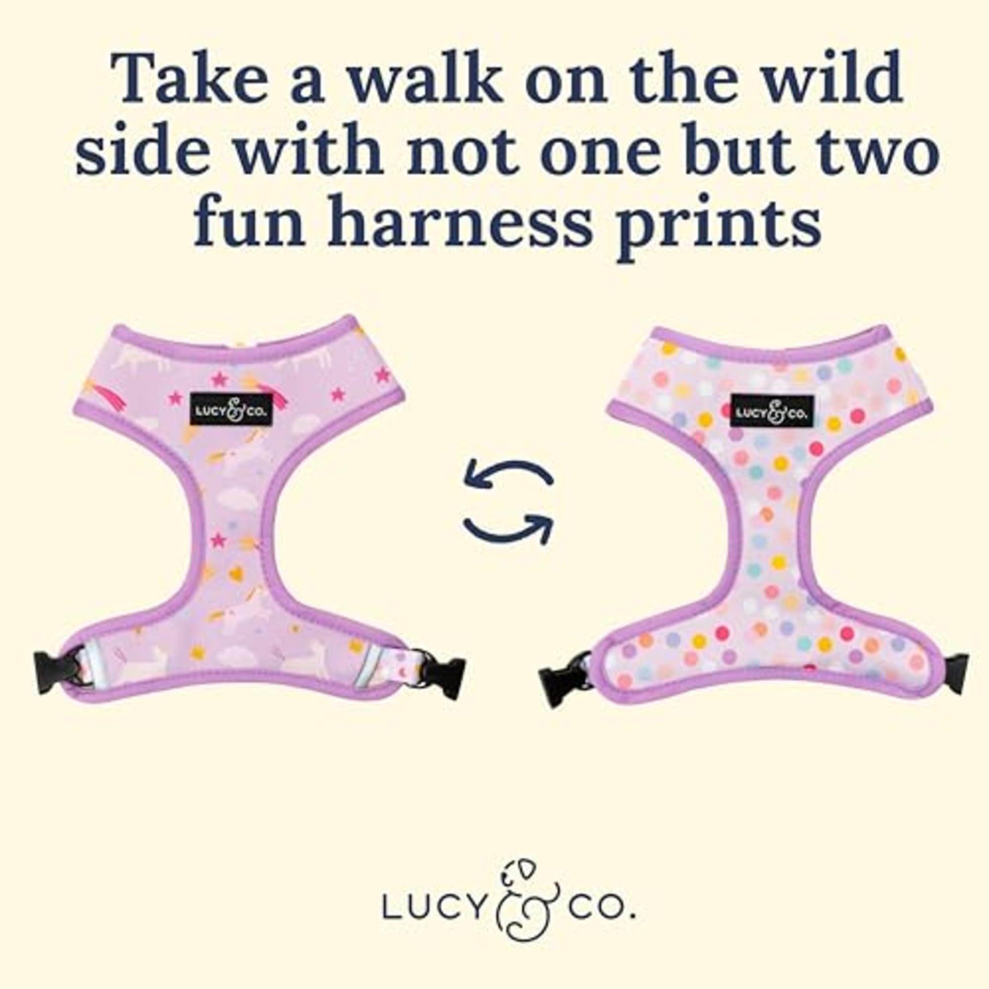 Lucy & Co arnés duradero sin resbalar, compatible con distintas tallas.