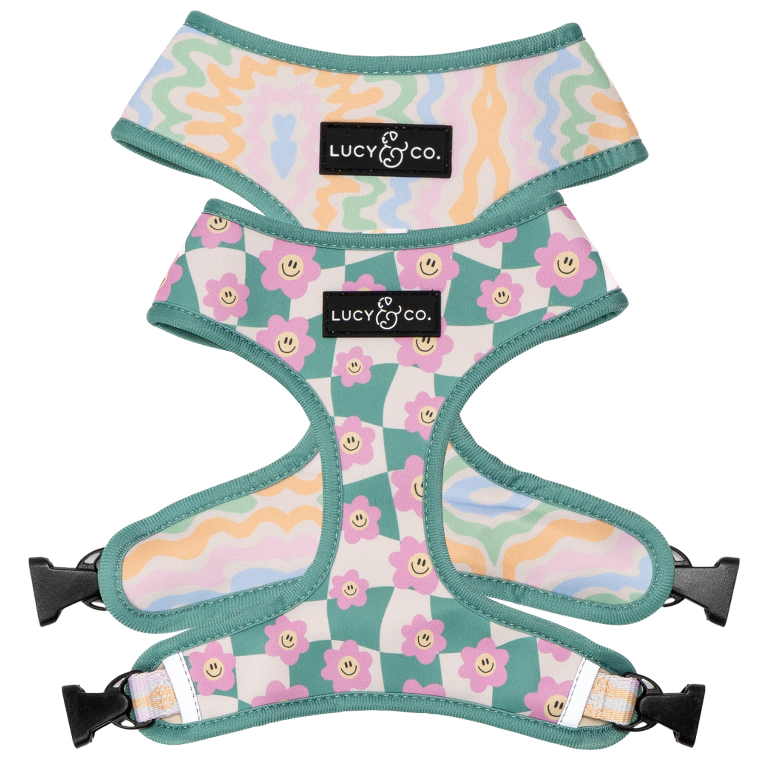 Lucy & Co. arnés reversible Just Chill para perro, vista frontal, paseo cómodo