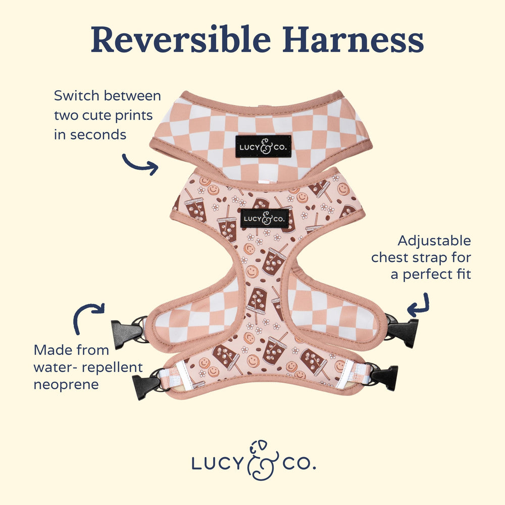 Lucy & Co. arnés reversible para perro, vista trasera, acolchado para mayor comodidad.