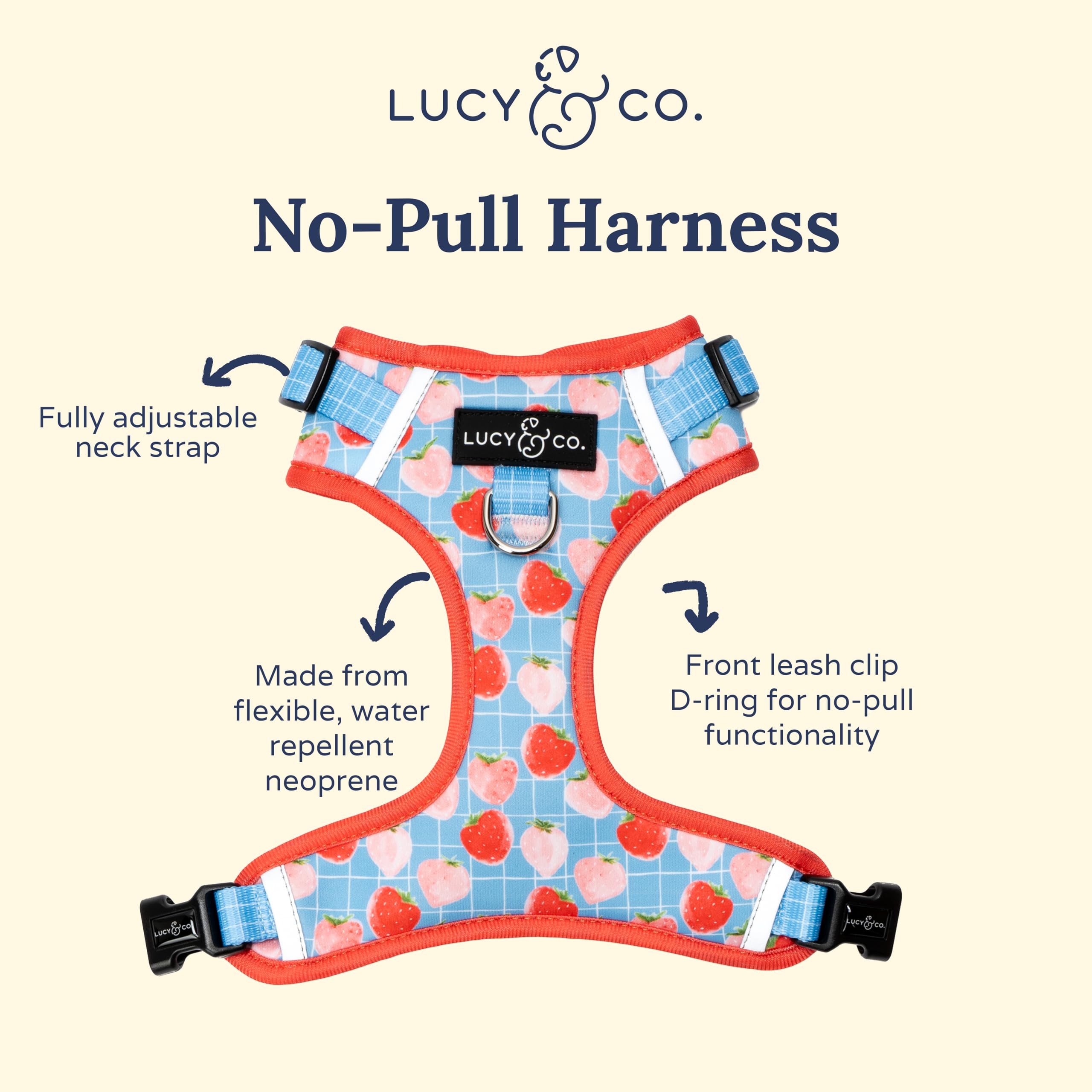 Arnés Lucy & Co. sin tirones, vista dorsal para ajuste seguro.