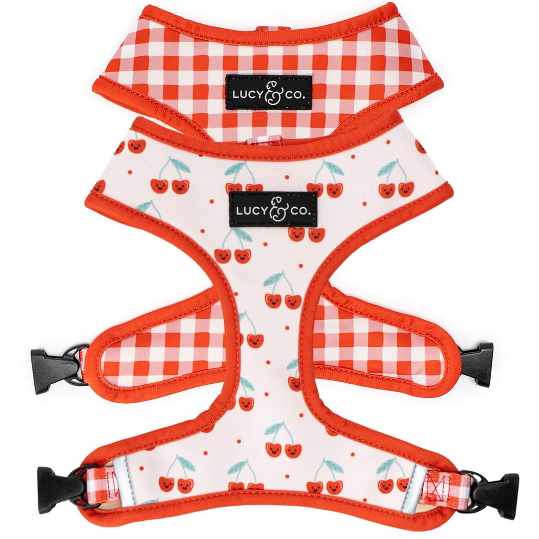 Lucy & Co. Cheery Cherries frente reversible, paseos con estilo y comodidad.