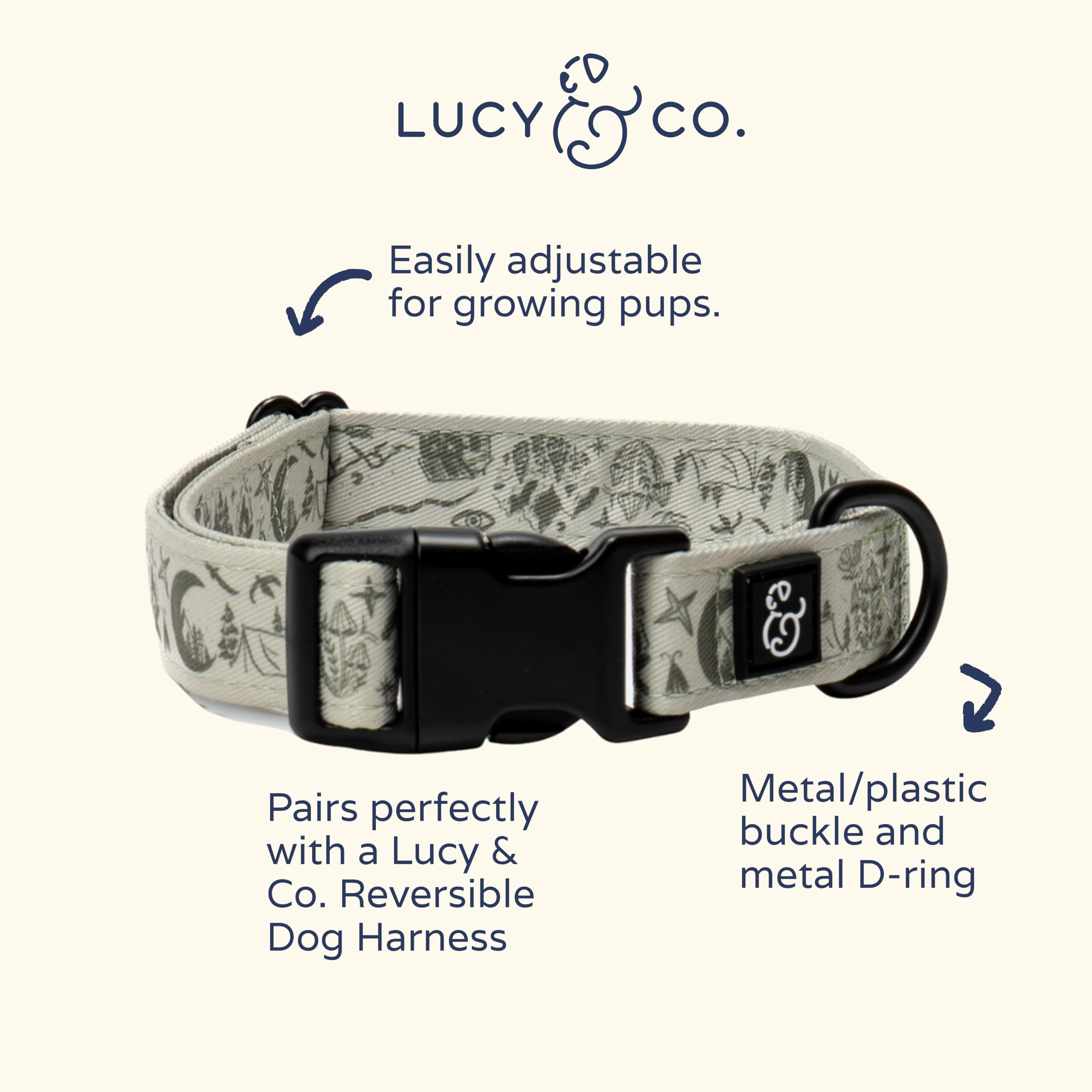 Collar Lucy & Co diseño verde a cuadros para estilo al aire libre.