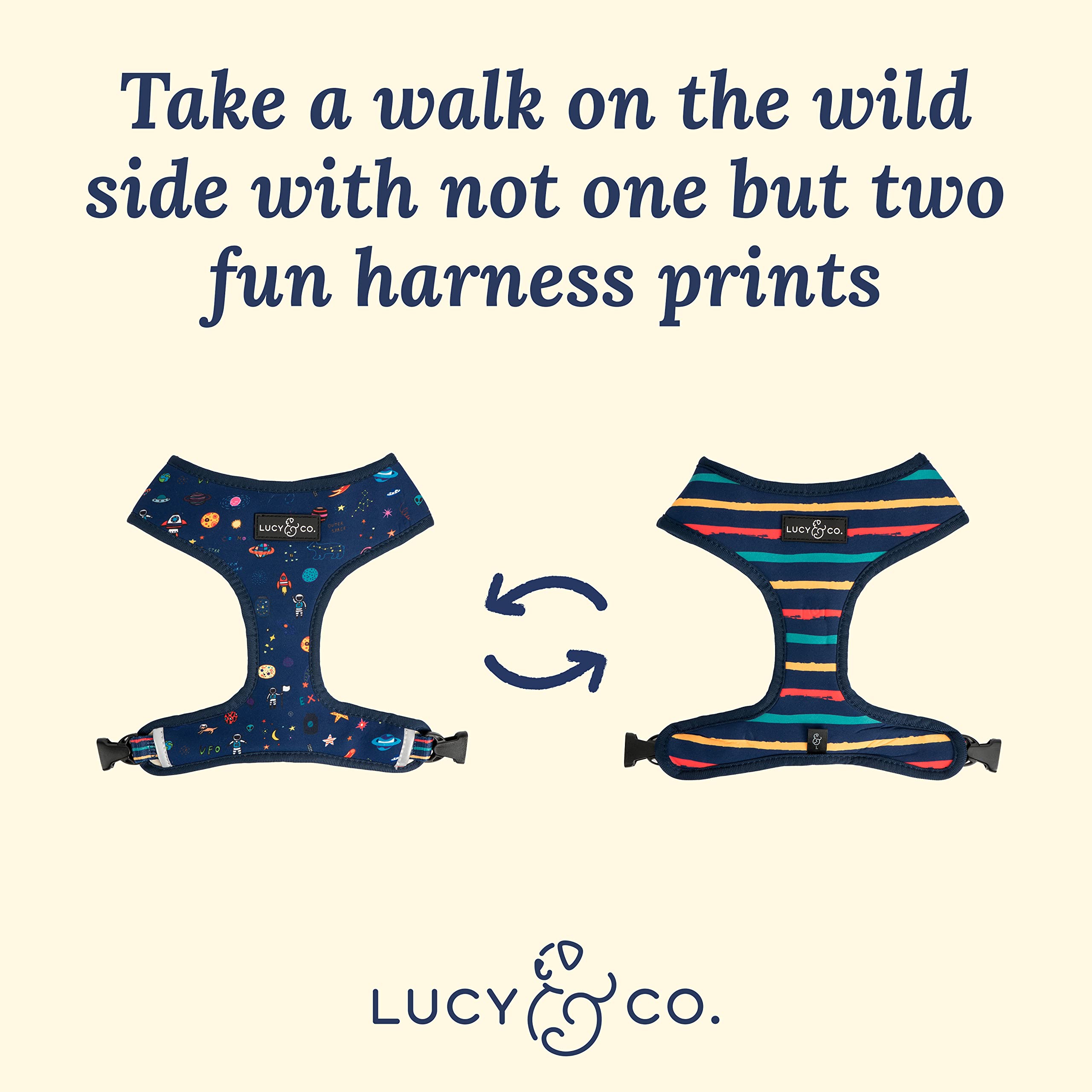 Lucy & Co Space Doodle: arnés para perro mediano con ajuste cómodo y seguro