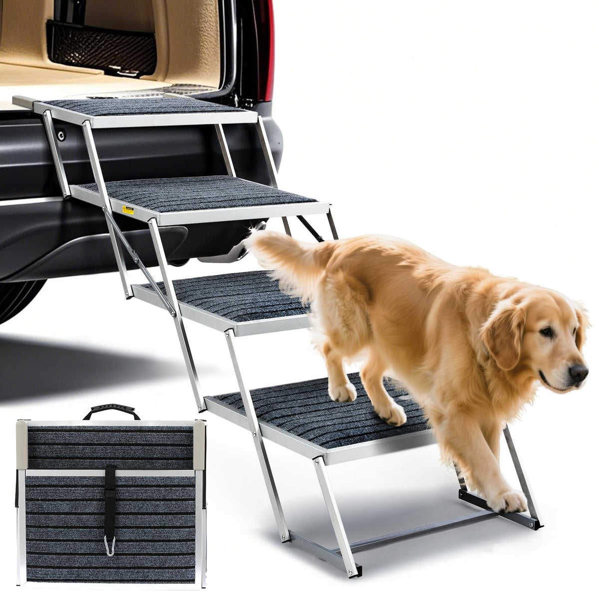 LUFFWELL escalera para perros en coche, pasos anchos y estables.