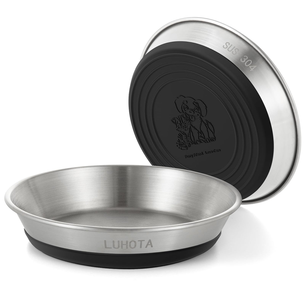 LUHOTA tazones de acero 304 para gatos, dos piezas, alta durabilidad y seguridad.
