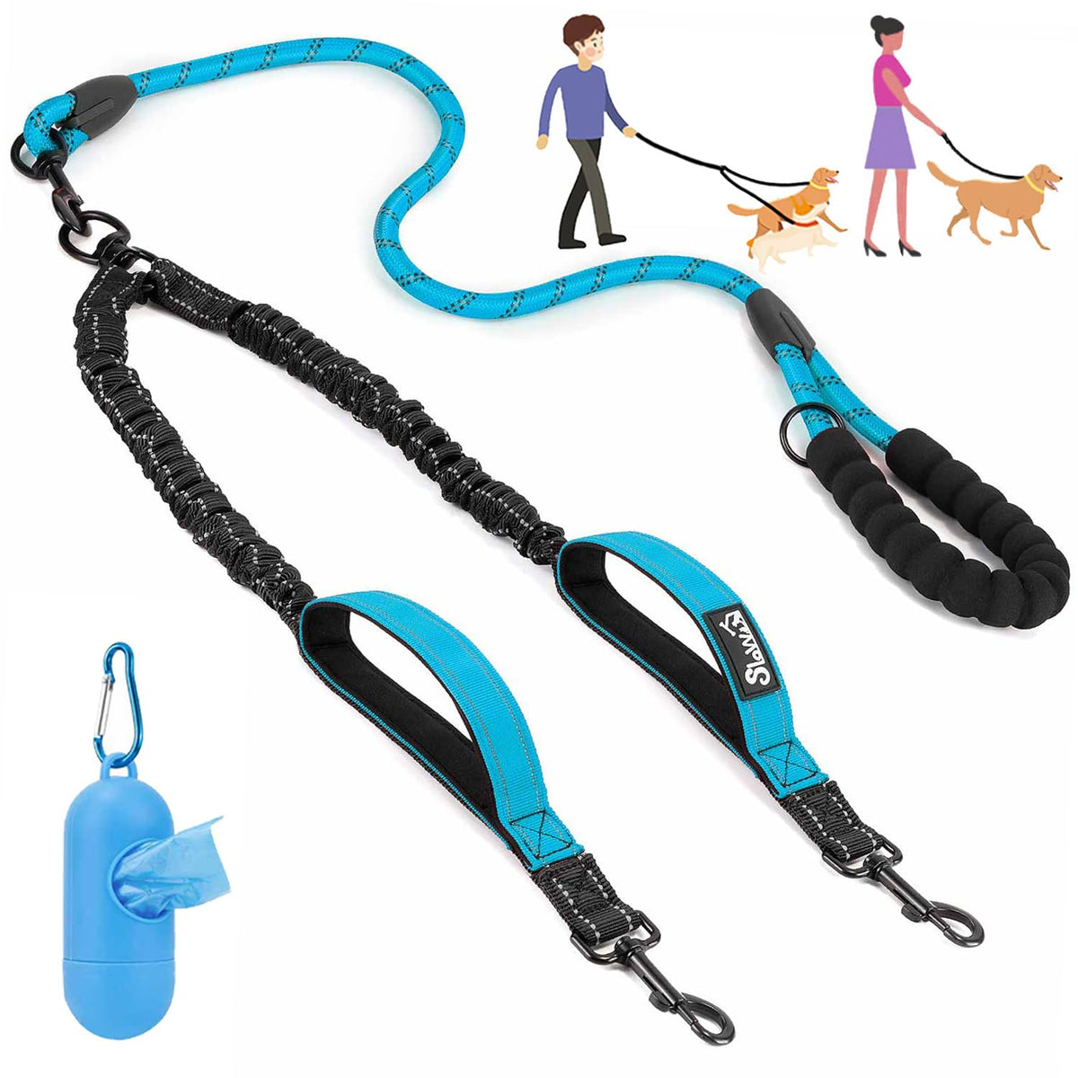 Lukovee correa doble para perros con giro 360° para evitar enredos.